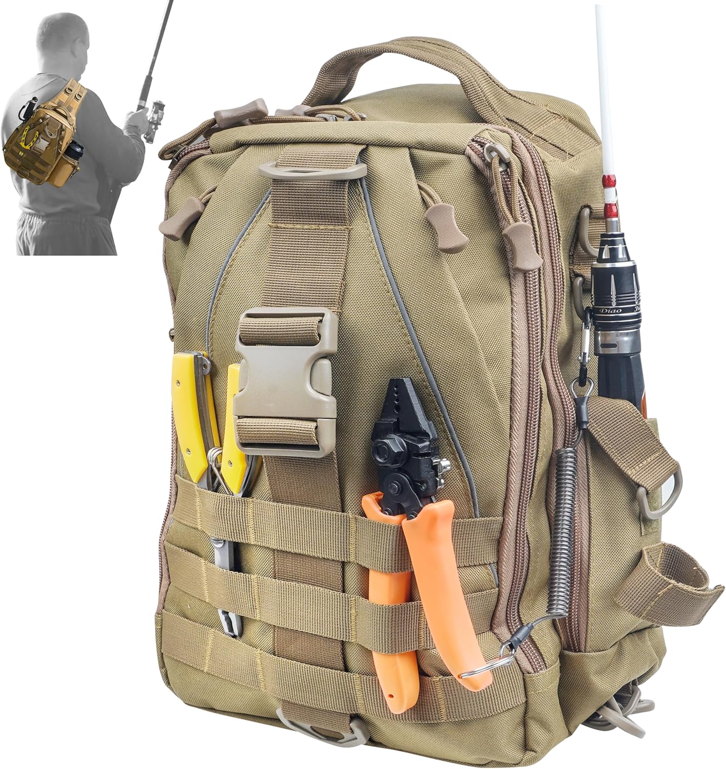Fishing Tackle Backpack with Rod Gear Holders Portable Fishing Tackle Storage Bag Lightweight Water-resistant Outdoor Fishing Shoulder Pack Bag Storage Fishing Gear and Equipment (S)