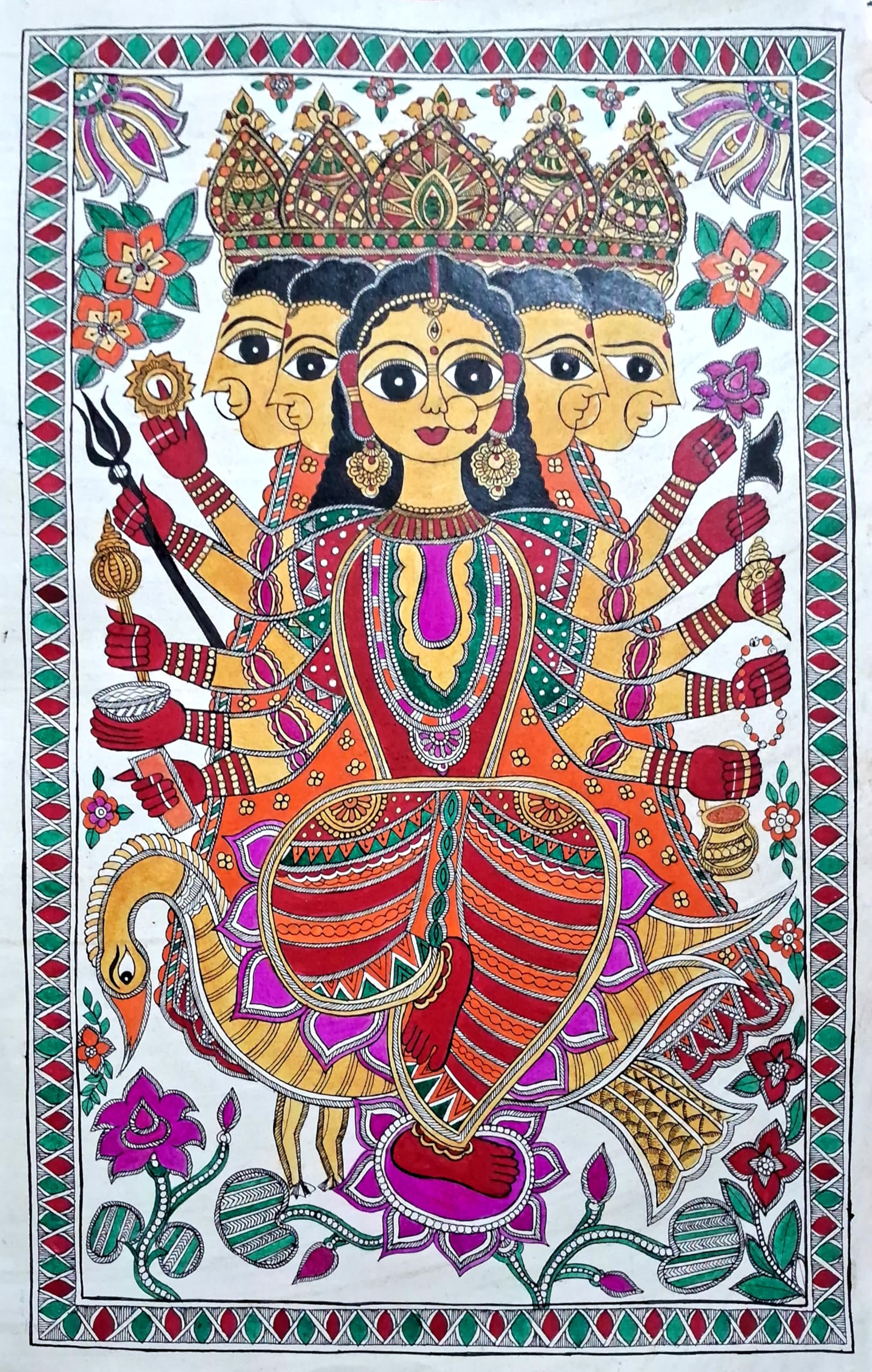 Gayatri Mata/Vedmata Madhubani Painting | Authentic Mithila Artworks - by Mithila Kriti | Handmade, Acryclic Painting.-image-14