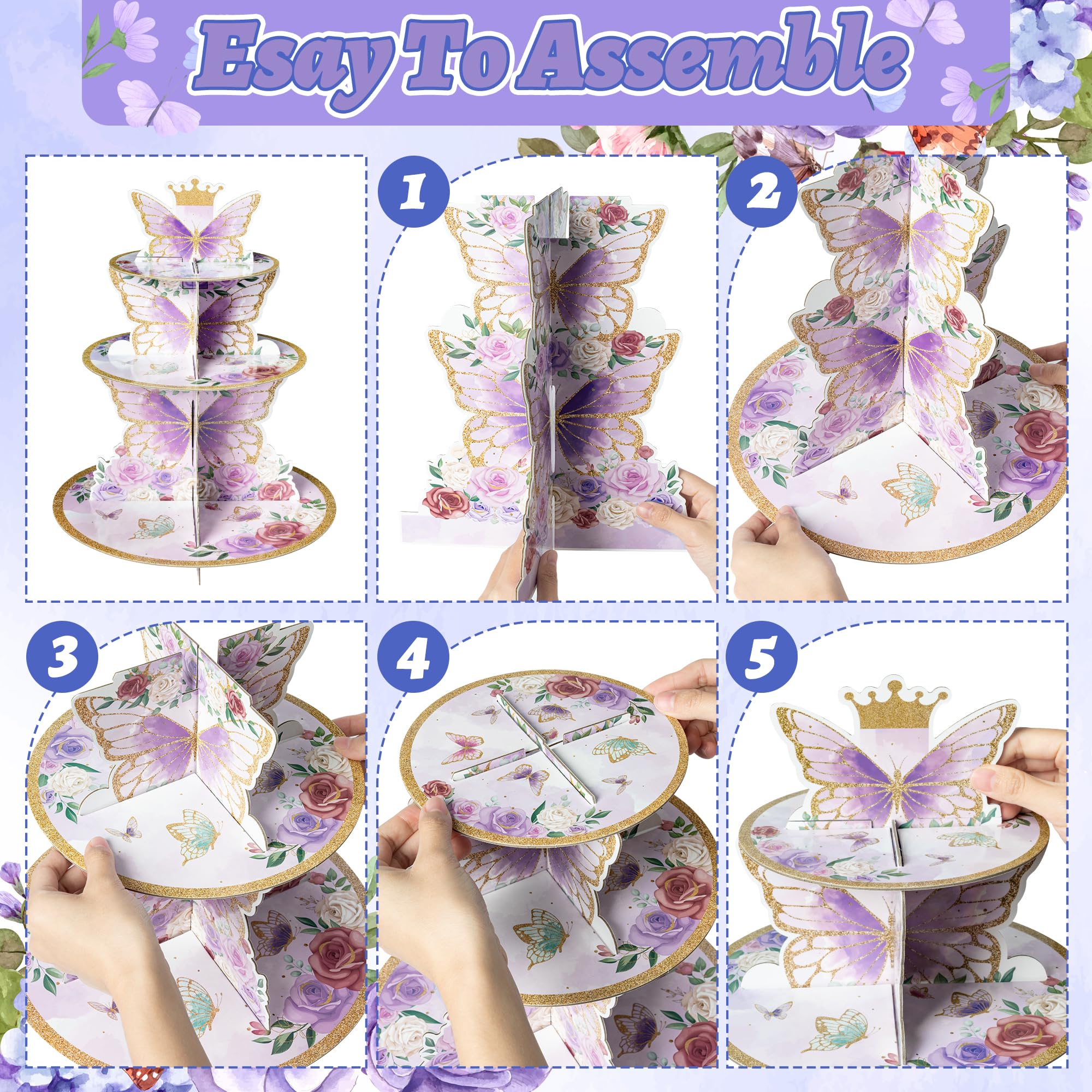 Aazon.co: Zopeal 3 Tier Floral Tea Party Cupcake Stand Decorations - View #7