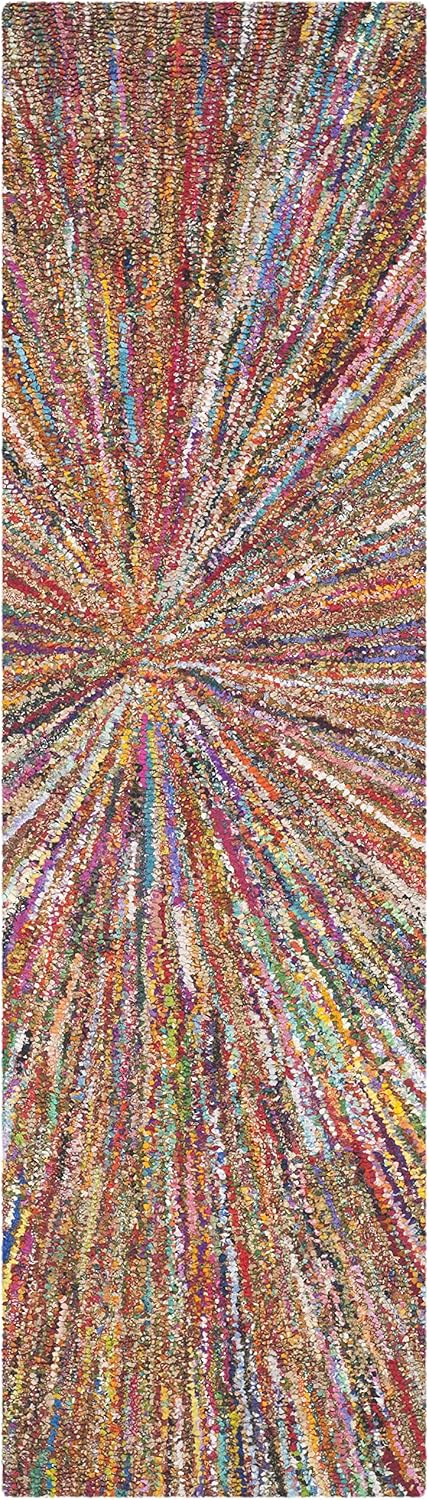 SAFAVIEH Nantucket Collection Runner Rug - 2'3" x 9', Multi, Handmade Boho Abstract Burst Cotton, Ideal for High Traffic Areas in Living Room, Bedroom (NAN319A)