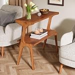 Tribesigns Table étroite avec jambes en bois massif, Table de côté moderne du milieu du siècle avec étagères de rangement, Table latérale Slim Canapé pour le salon, Table longue de chevet pour la chambre, Petits espaces, Cerise
