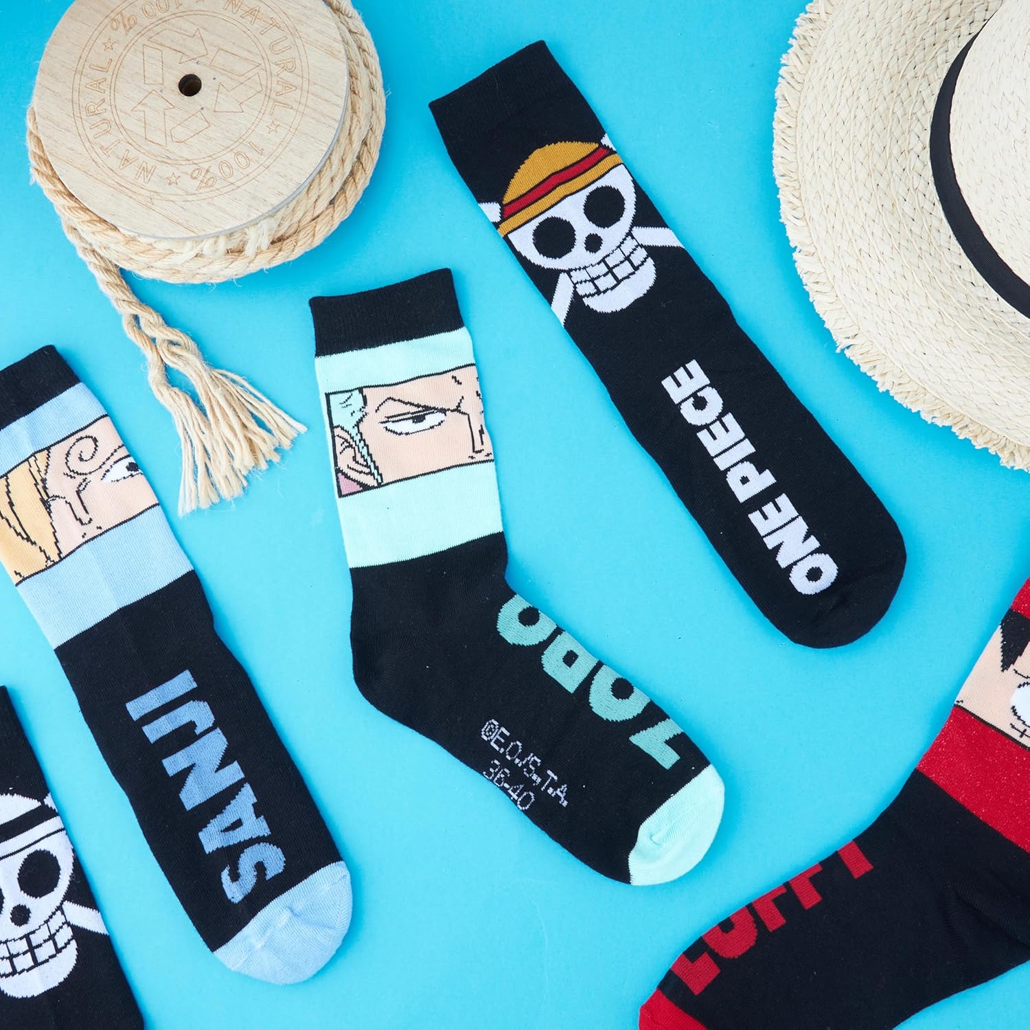 One Piece 5 Pack Crew Socks for Men, Teens, Funny Anime Breathable Socks for Work, Sports, Novelty Gifts for Men