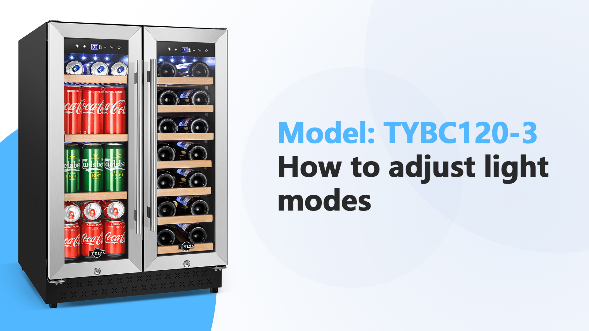 Image of Tylza 24 inch Dual Zone Wine and Beverage Cooler Quiet Compressor | Dual zone, quiet <38dB, fast cool, smart touch, temp memory, built-in /free, 20 wine+88 cans