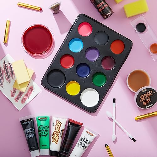 Miniatura 8 de Spooktacular Creations Kit de maquillaje familiar de Halloween de 25 piezas, 12 colores de efecto especial para la cara y el cuerpo, maquillaje de