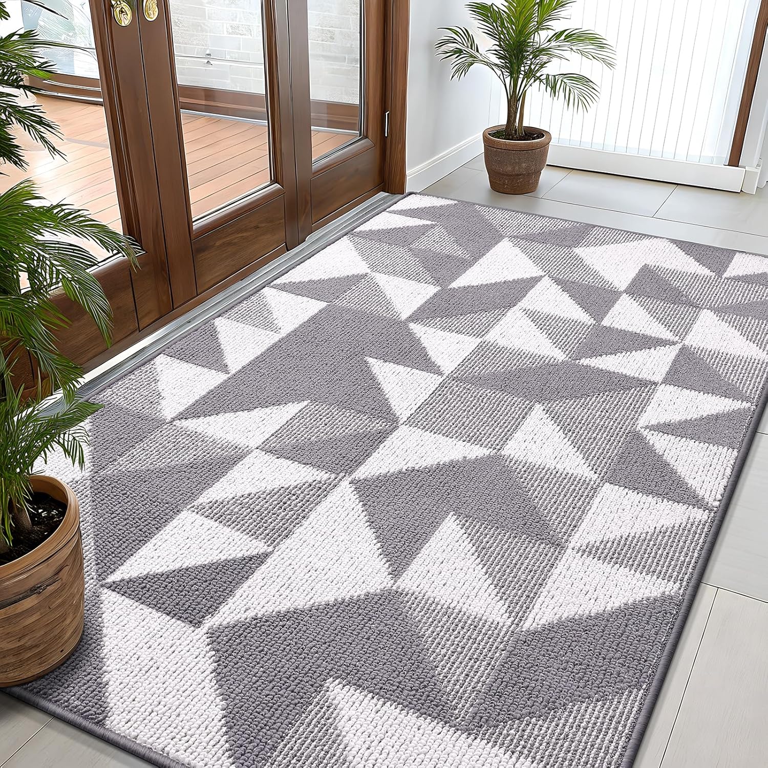 OLANLY Large Door Mat Indoor Entrance Washable 59x35, Odor-Free Low-Profile Front Back Geometric Doormat, Absorbent Resist Dirt Entry Carpet, Easy to Clean Sturdy Inside Floor Mats for Entryway, Grey 59" x 35" Grey
