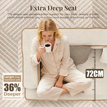 ALPHA HOME Boneless Couch, U-Shaped 6 Seater Modular Sectional Sofa, Beige