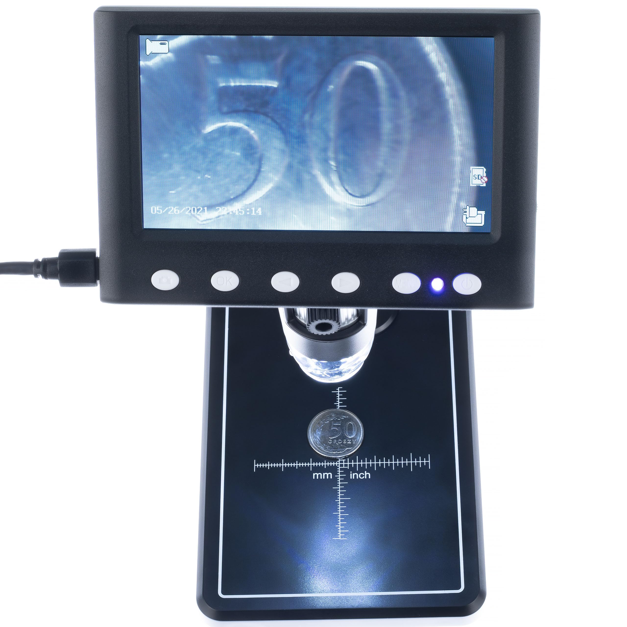 Rosfix Microscopio Digital DM7-B1 - Pantalla LCD 4.3" 50X-1000X 8 LED USB MicroSD | Para Electrónica, Joyería, Biología, Didáctica | Microscopio Portátil Profesional