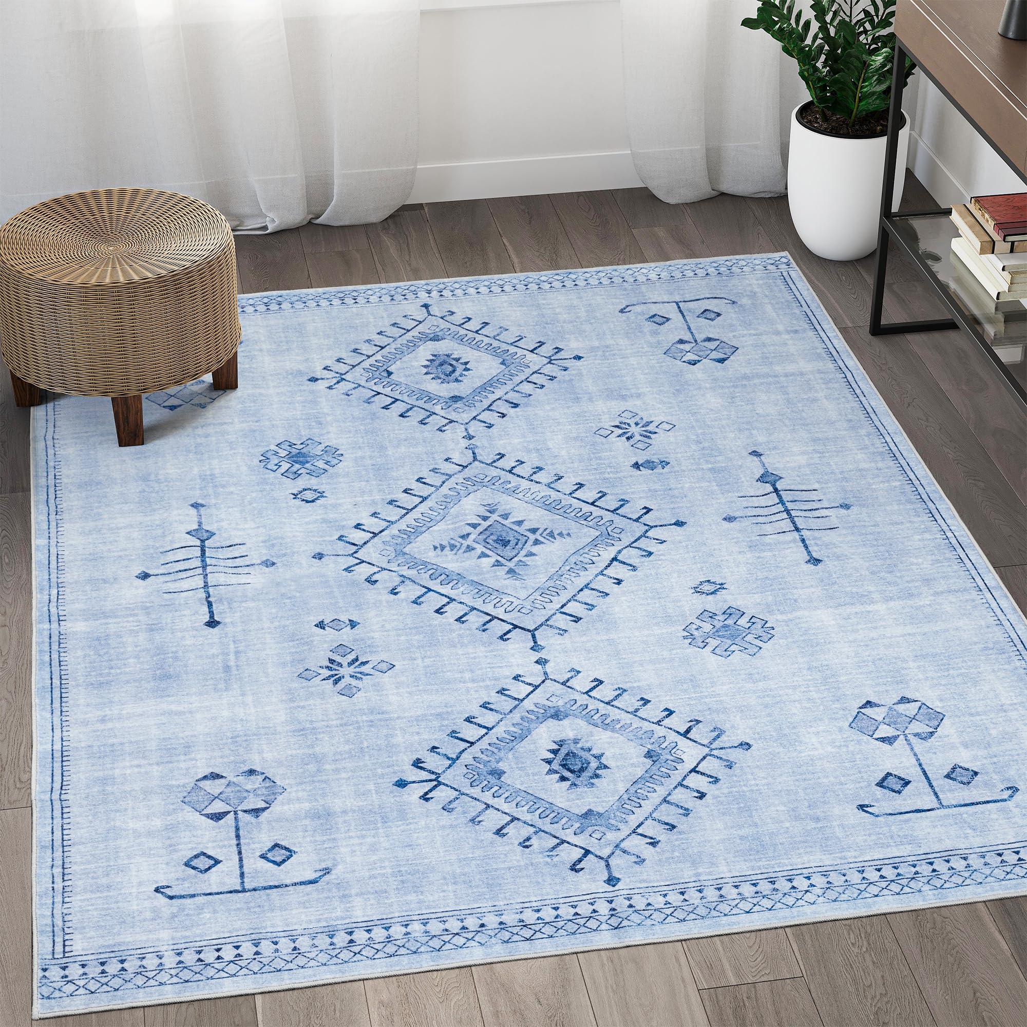 Valenrug Area Rug - 6x9 Machine Washable Living Room Rug, Anti Slip Bedroom Rug, Home Decor Soft Rug (Blue, 6'x9')