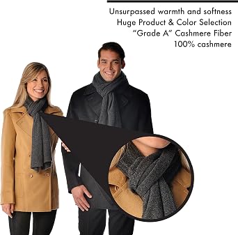Cashmere Boutique 100% Cashmere Unisex Knitted Scarf - 3 Colors, 18x72