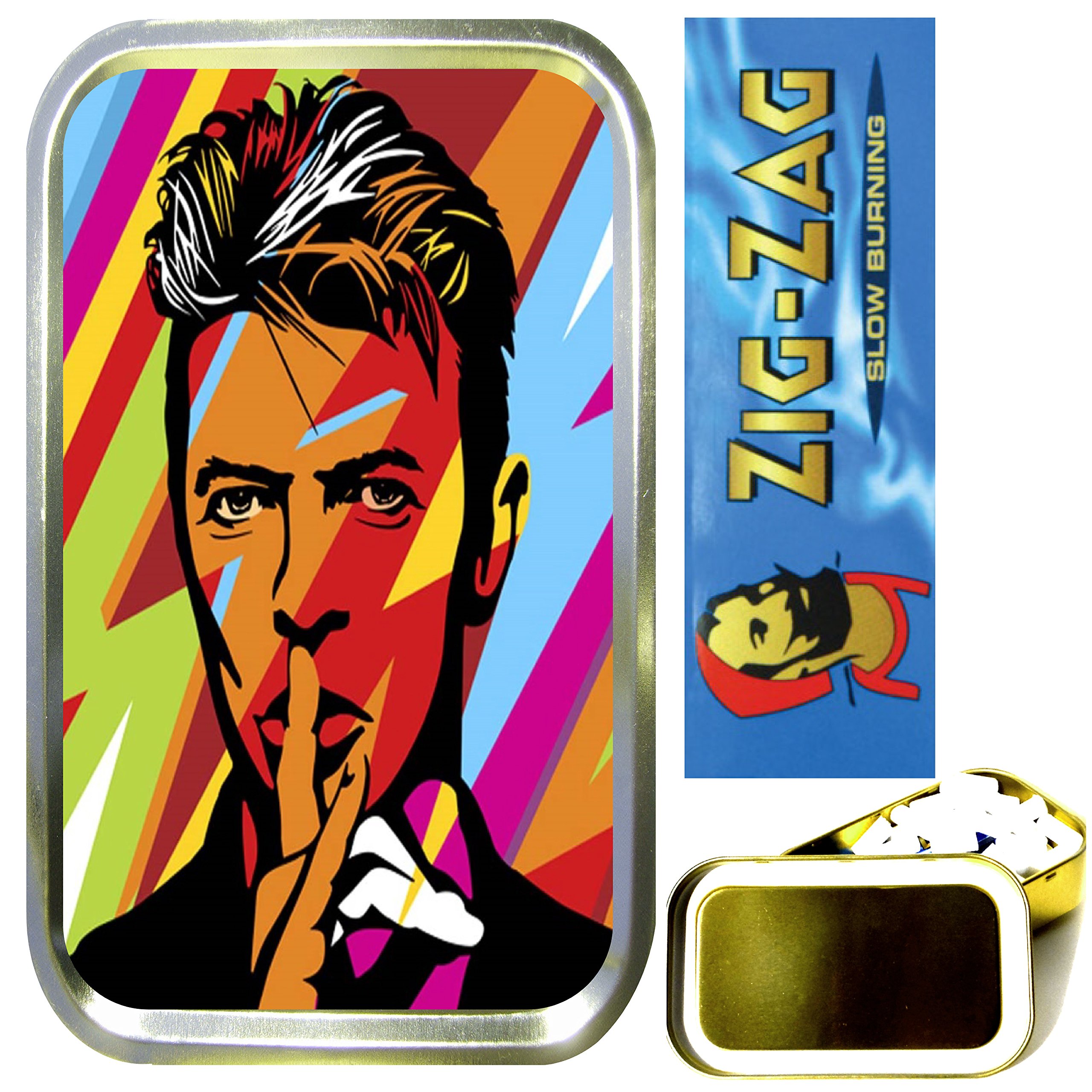Teez Gold - Bowie Smoking Set, 1Oz Tobacco Tin,Cigarette Papers,Cigarette Filters,Cigarette Tips