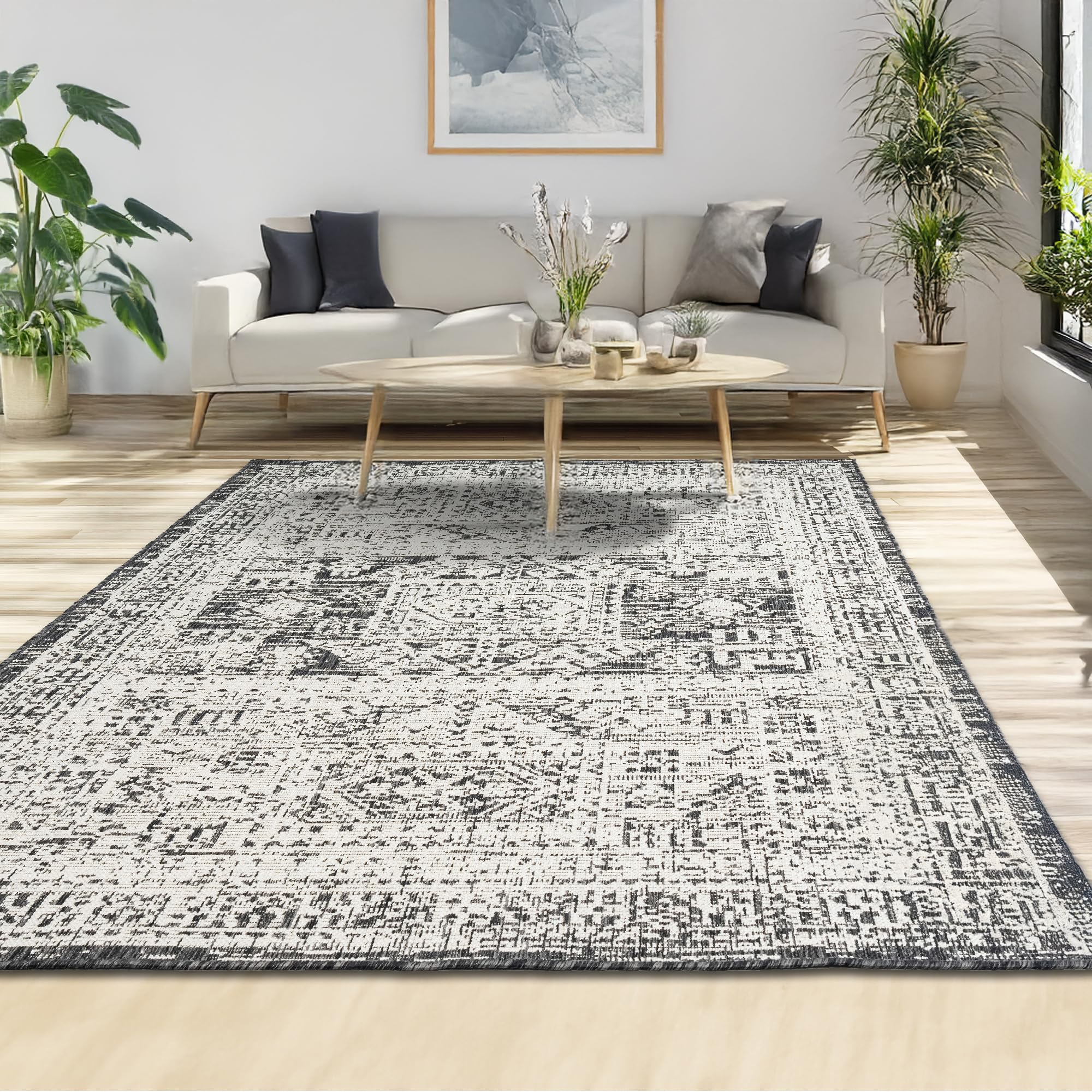 homeart Area Rugs – Durable, Stain-Resistant, Vibrant Geometric Design Carpets – Easy-Clean Rugs for Living Room, Kitchen, Entryway, or Bedroom – Vintage - Black Cream - 160x230 cm