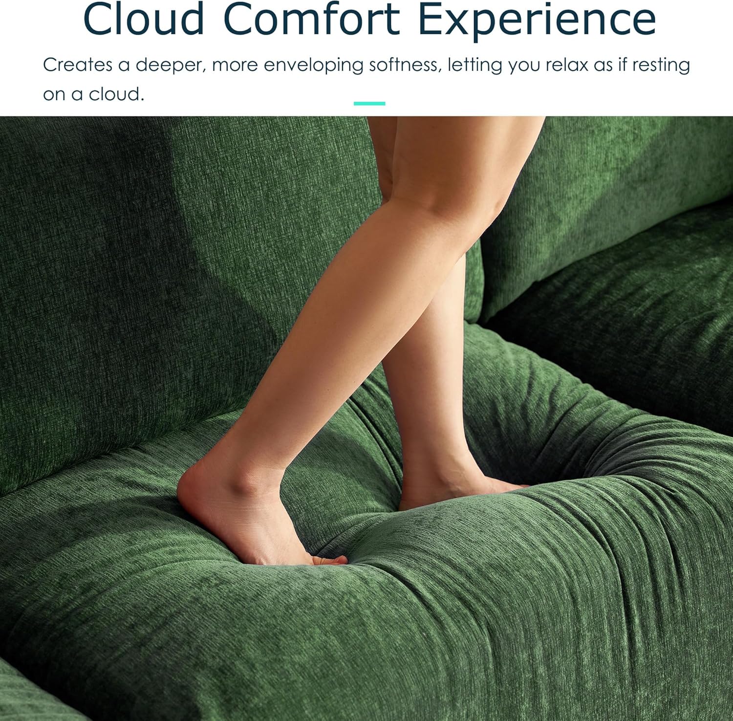 LINSY HOME Cloud Couch Sectional, Modular Sofa Sectionals for Living Room Bedroom, 91" L Shape Love Seat Couch with Ottoman, 2 Seater Deep Seat Cozy Couch Luxury Chenille Sofas, Green