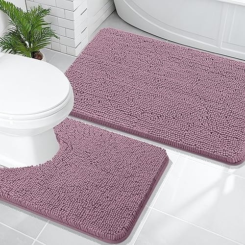 Miniatura 103 de OLANLY Juego de 2 alfombras de baño, tapetes de baño de felpilla suave y absorbente y tapete para inodoro con contorno en forma de U, alfombra de