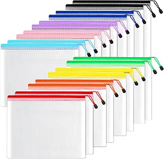 SUNEE Plastic Mesh Zipper Pouch 9.2x12.5 in (6 Colors, 18 Packs),Extra Large Water-Resistant Zip Bag for School Office Supplies, Puzzles & Games Organizing Storage