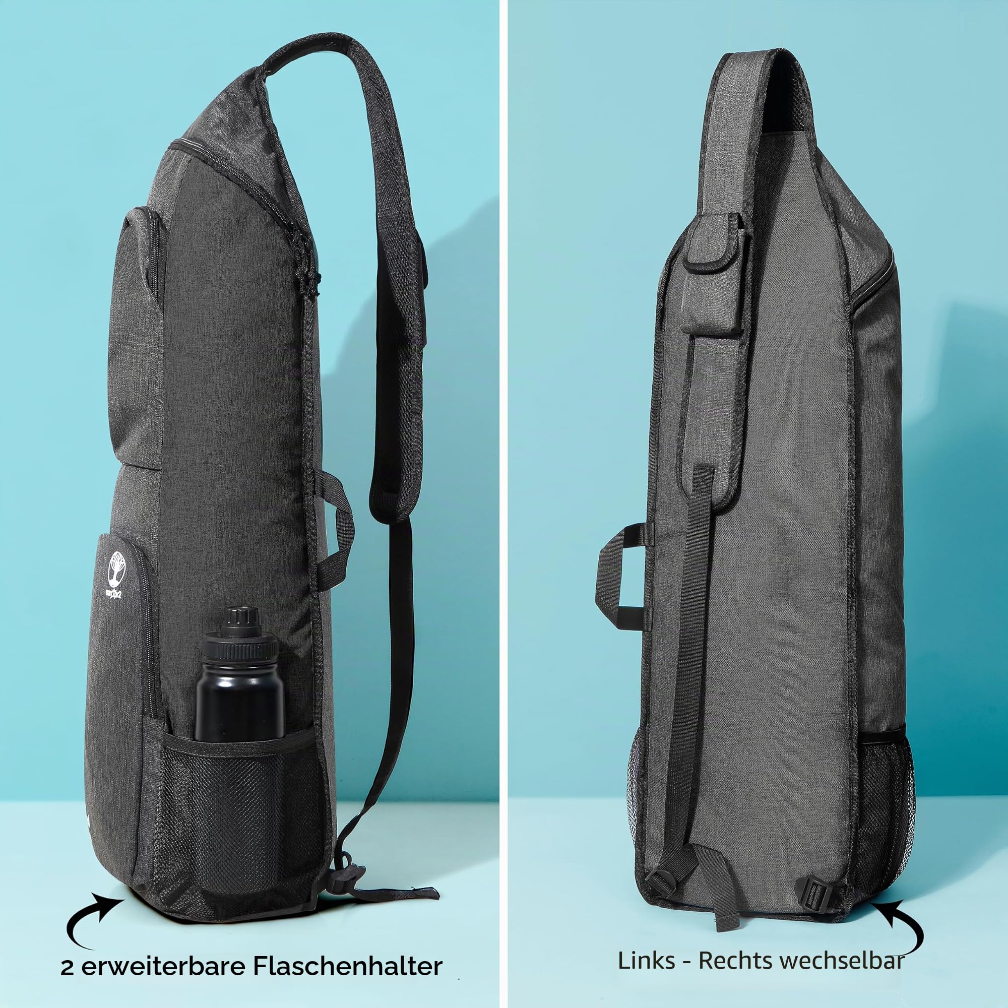 Yogamatten-Halterung, Yoga-Rucksack, passend für 1,27 cm Dicke Matte, große Taschen und Wasserflaschenhalter, Yogamatten-Tragetasche mit durchgehendem Reißverschluss für Damen und Herren,