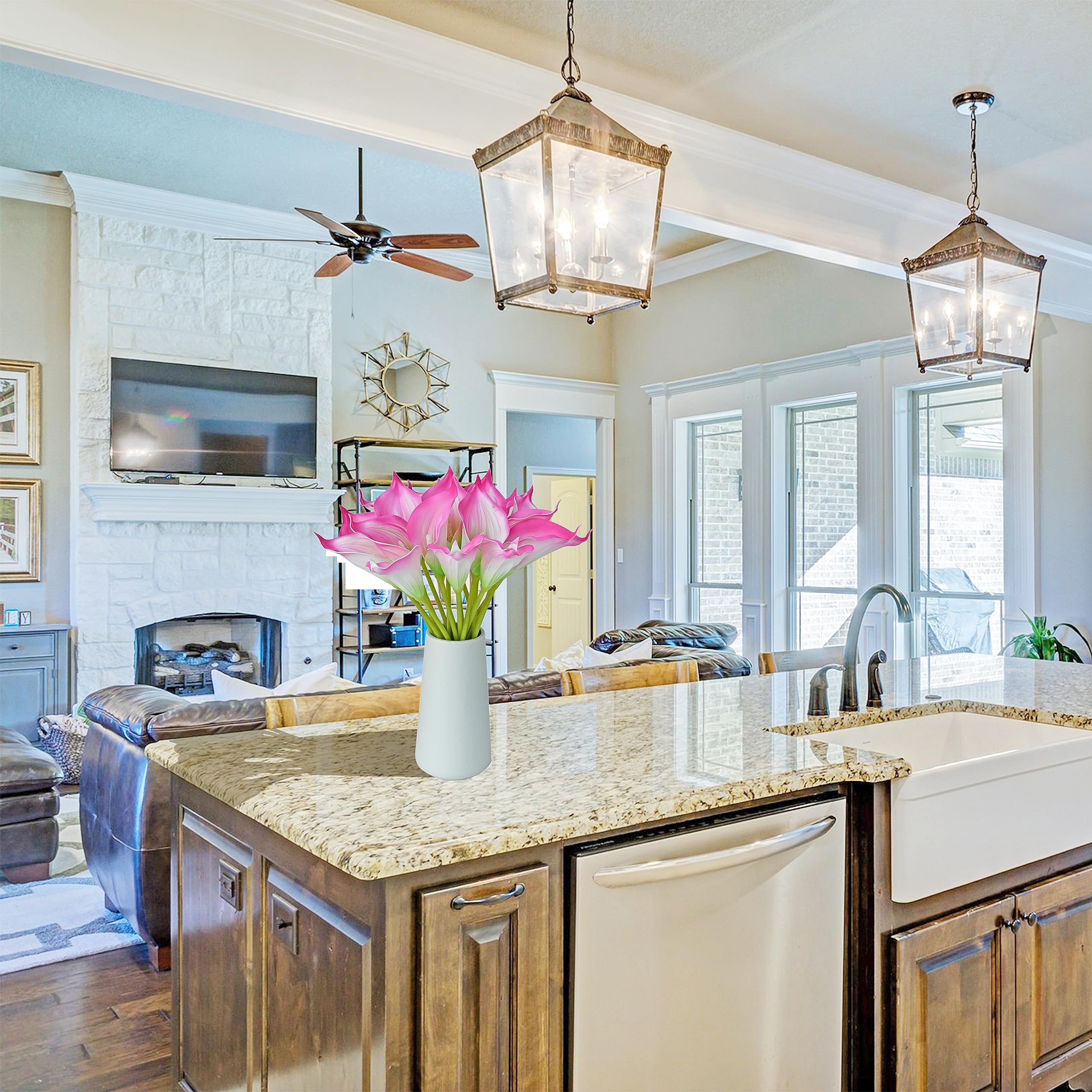 Mandy's 20個 ピュアイエローフラワー 人工カラーリリー シルクフラワー 13.4インチ 母の日 ホーム キッチン 結婚式用 並行輸入 Mandy\u0027s 20個 ダークピンク 人工カラーリリーシルクフラワー 13.4インチ ホームキッチン\u0026ウェディング用 花瓶は含まれません