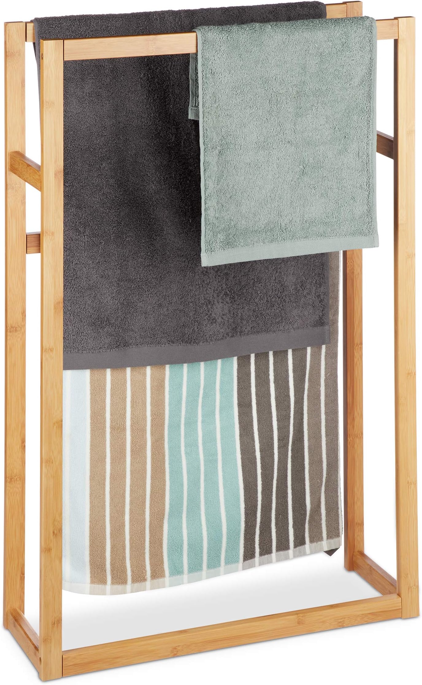 Relaxdays Handtuchhalter Bambus - 3 Stangen Ständer Für Badezimmer