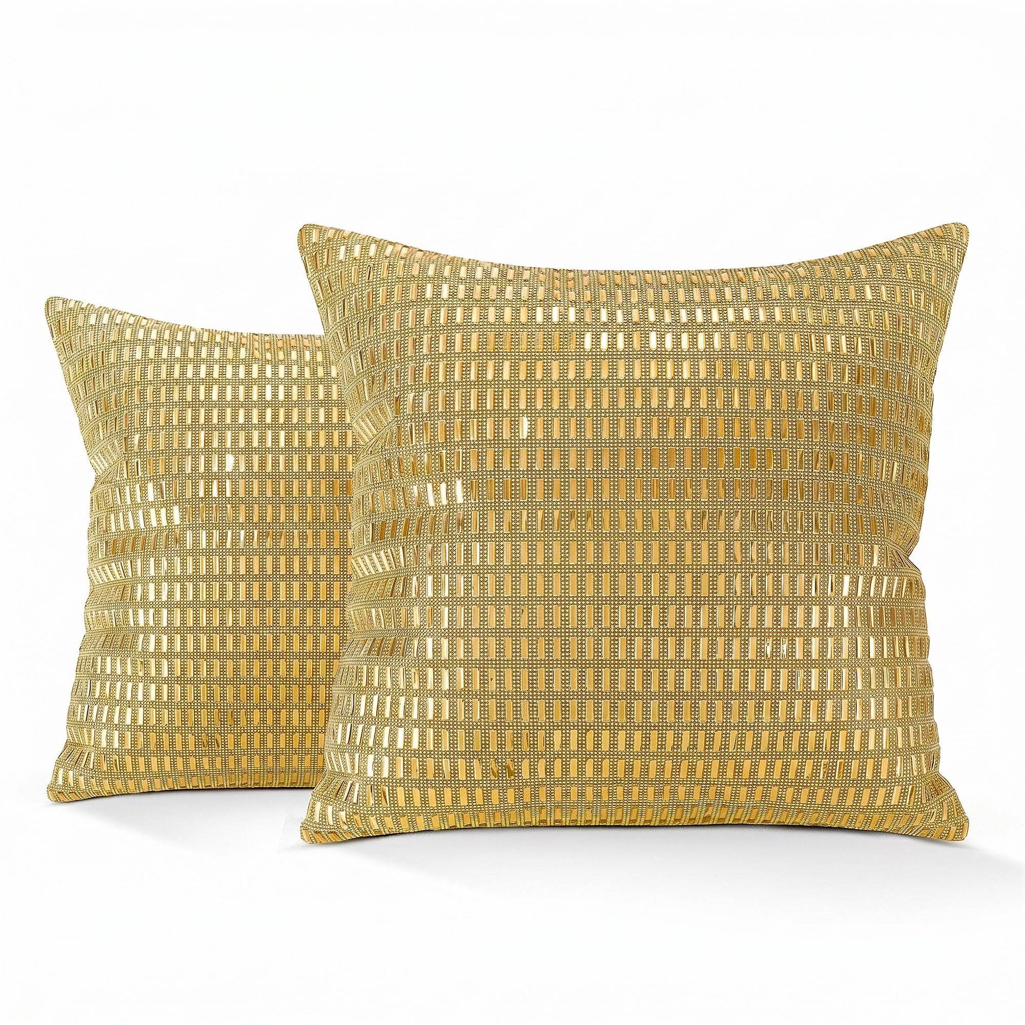 Housse de coussin dorée luxueuse à perles 45x45cm (Lot de 2)