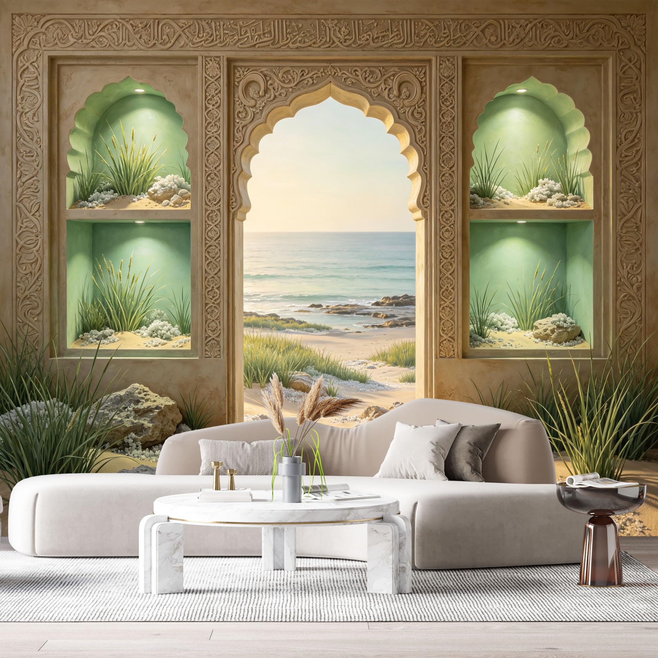 Custom Size Wall Murals Arch Coastal Landscape Ocean 3D Trompe L'Oeil SelfAdhesiveWall Fabric Removable Wallpaper Wall Decor for Living Room Bedroom Bathroom