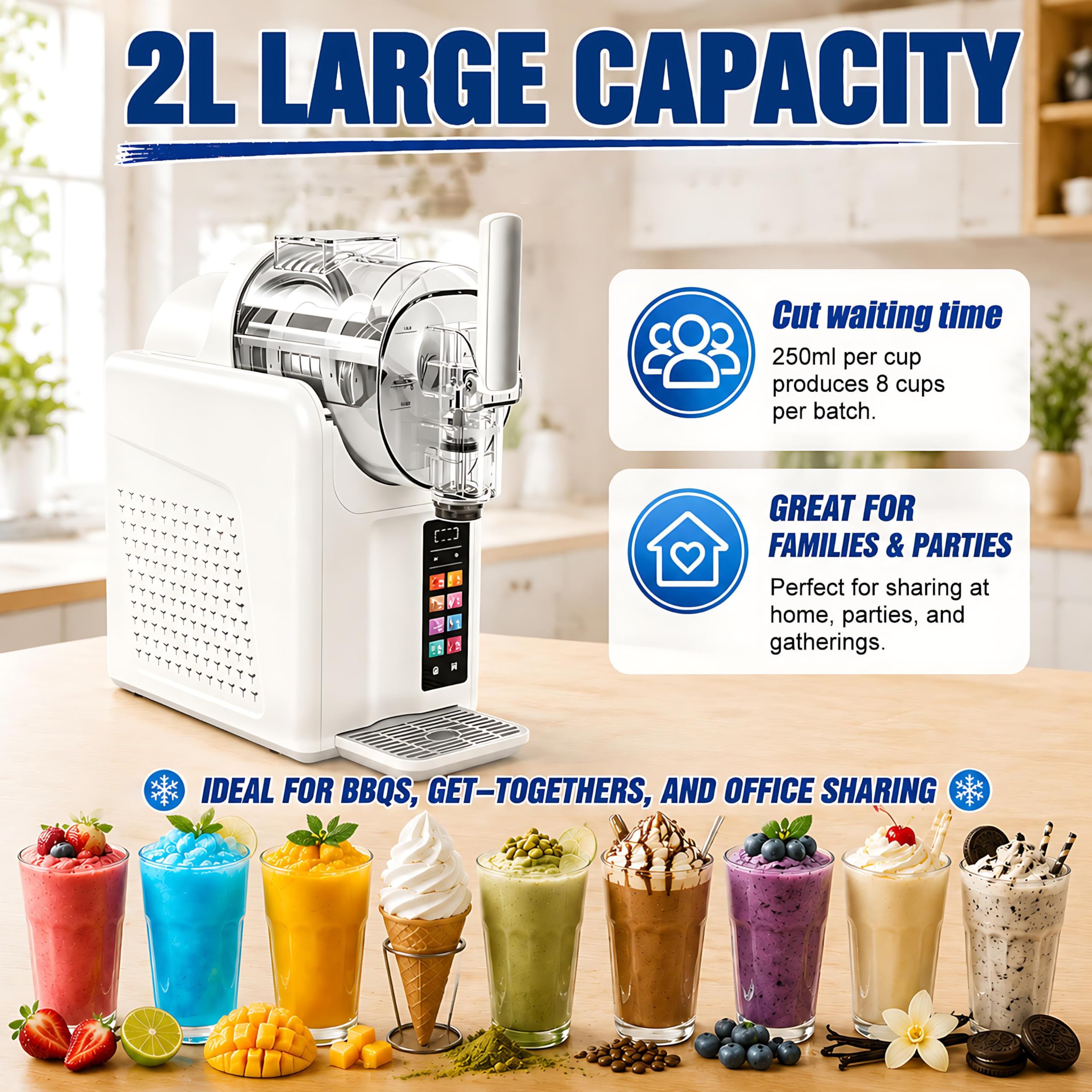 Macchina per Granite 7 in 1 da 2 Litri, 185 W, 7 programmi preimpostati, consistenza e Temperatura Regolabili, con Blocco di Sicurezza, per Bevande Fredde, frappè e sorbetti Black