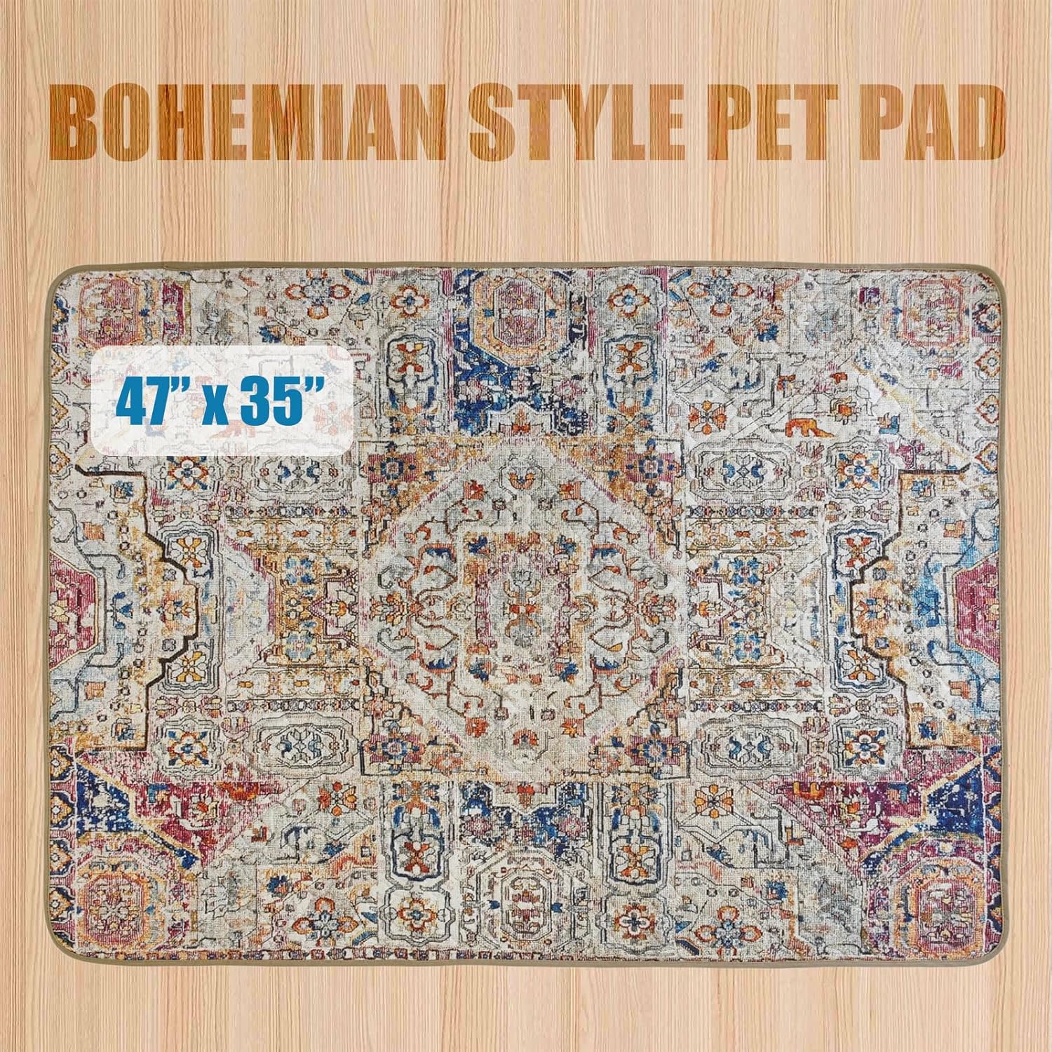 Washable Pee Pads for Dog - 2 Pcs 35"x47" Bohemian Style Superior Reusable Pet Training Pads - Waterproof Pads Protects Against Urine Leakage Non-Slip Grip Prevents Slipping & Bunching