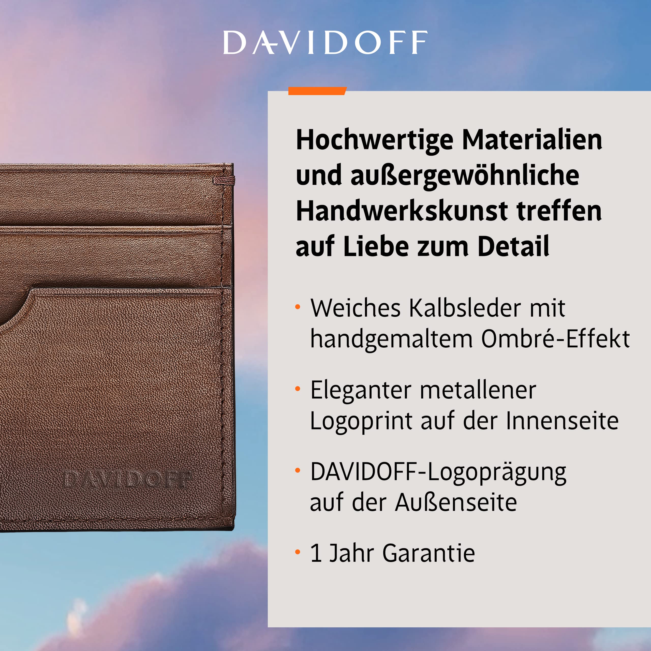 DAVIDOFF Venice Kartenetui Braun – Elegante kleine Brieftasche aus feinem Leder mit Ombre-Effekt – edler Card Holder mit 4 Steckfächern und Tasche