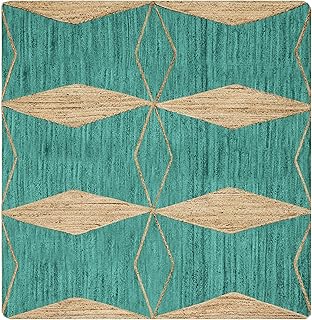 Kelim-Teppich mit 3 Quadraten, Boho-Teppich, geflochtener Teppich, blaugrün, beige, Jute-Teppich, vakuumreinigend, handgewebt, für kleine Schlafzimmer, quadratisch, Esstisch, quadratische