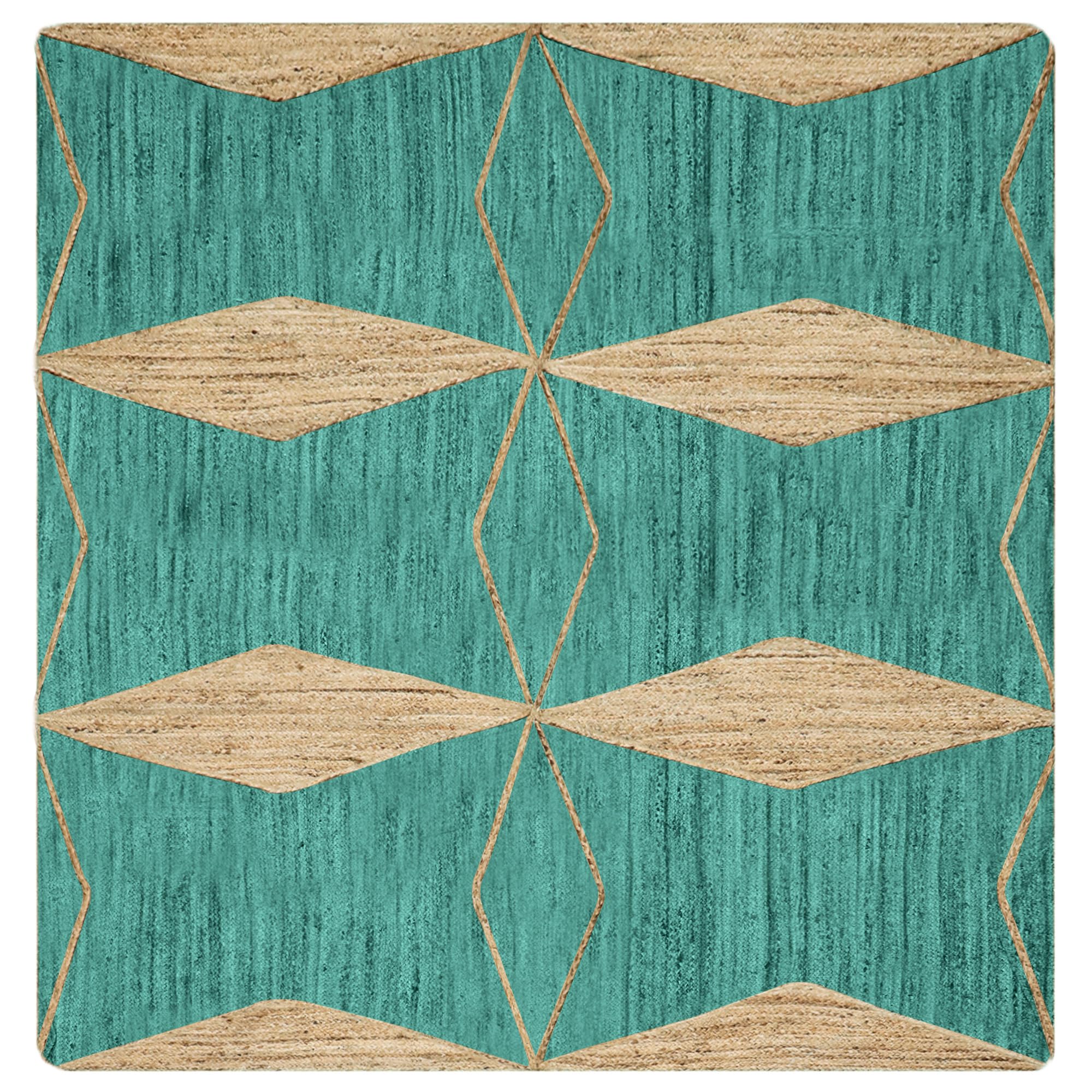 Tapis carré en jute Kilim vert sarcelle pour sublimer votre petite chambre