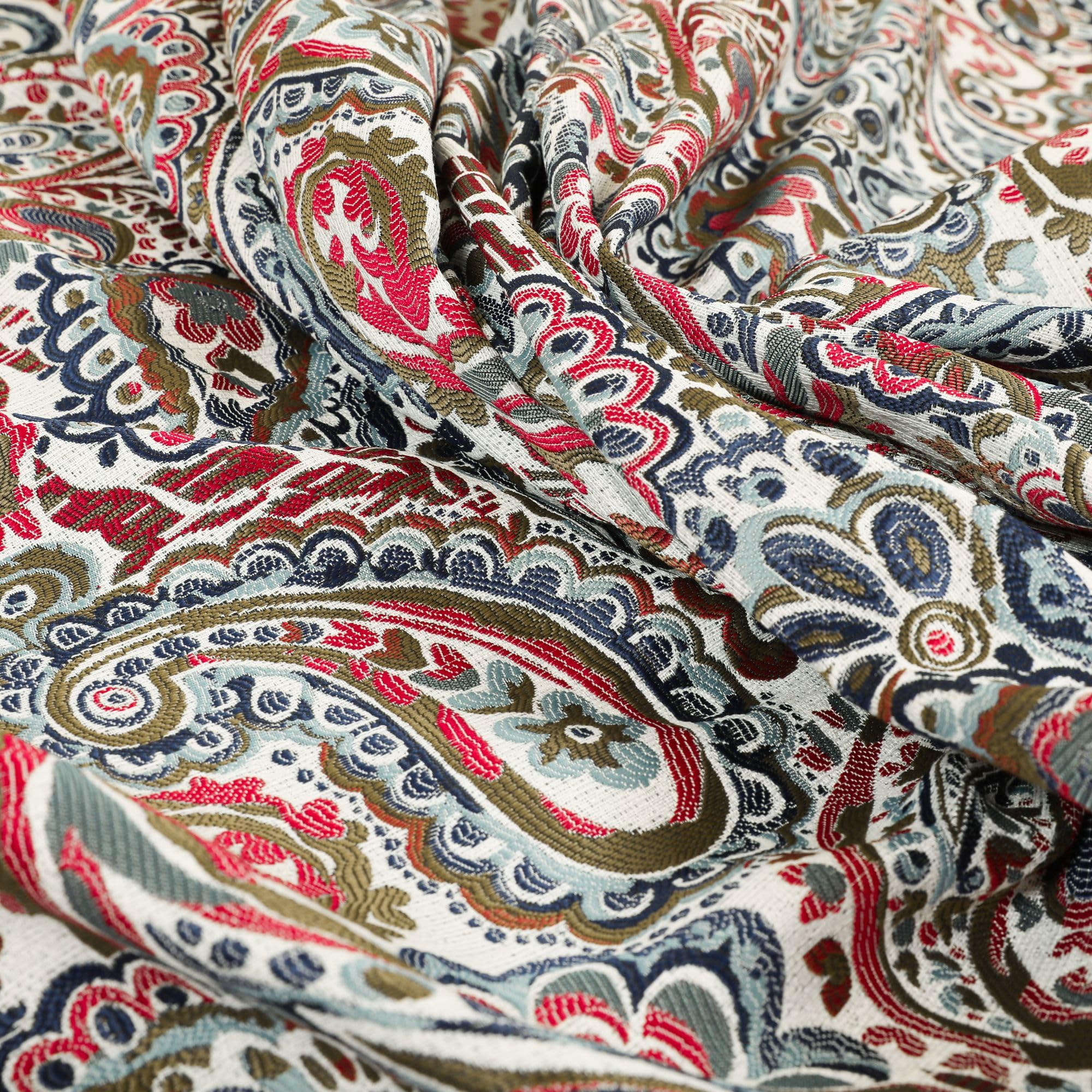 Redbrick Mill Fabrics Flame Retardant All Over Paisley Pattern Red Blue Green Chenille Upholstery Curtain Fabrics (Per Metre) — image 1
