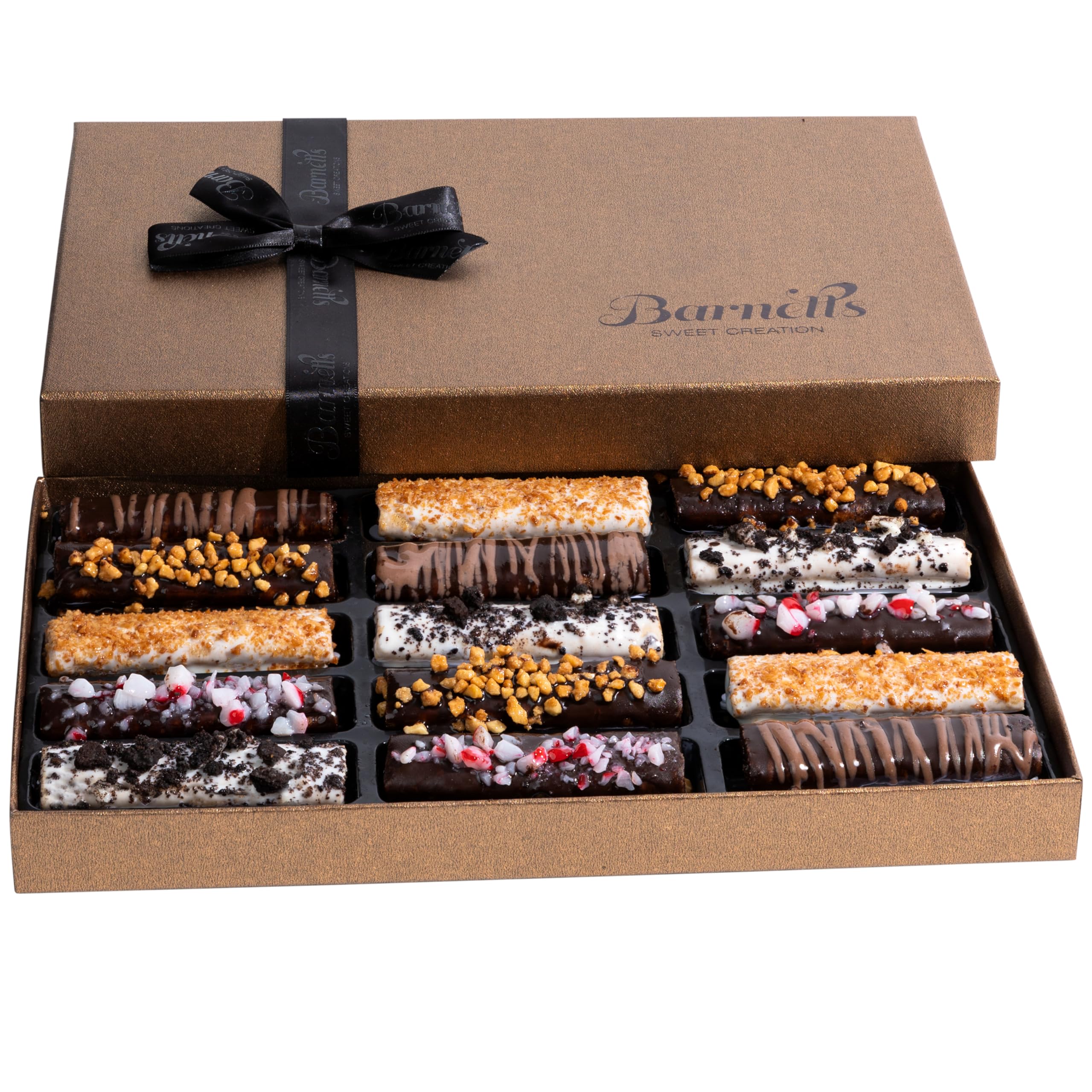Barnetts Chocolate Gift Baskets, 15 Crepes Cookie Chocolates Candy Box, Gourmet Chocolate Covered Cookies Holiday Gifts, Spring Candy Basket Gifts Ideas, for Dad, Husband, Son, Grandfather Food Delivery Ideas Valentines Day Christmas Holiday Thanksgiving