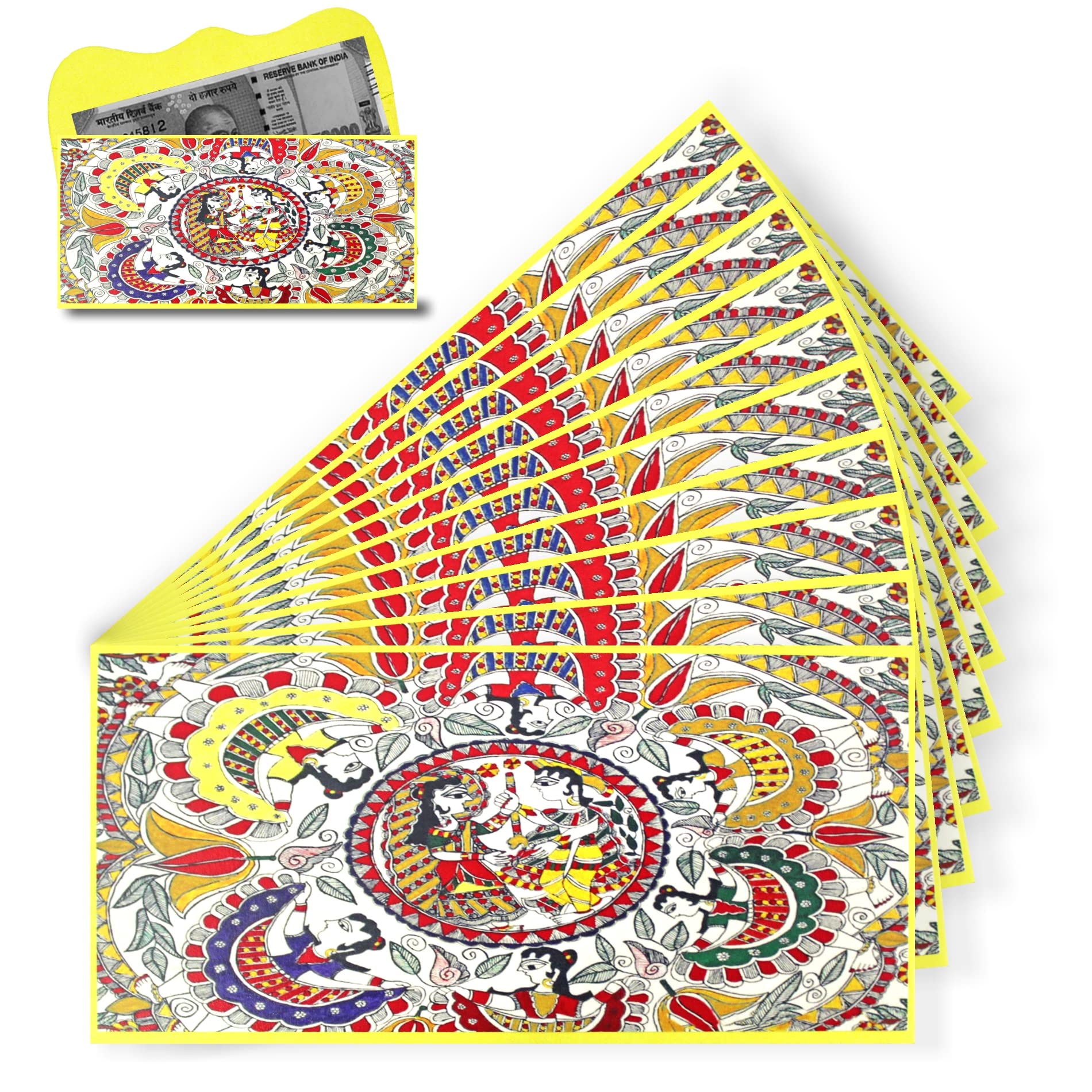 Home Genie Radha Krishna Dancing with Gopies Shagun Envelope for Gifting Money on Wedding & Any Other Ocassion | Sagan | Milni | Engagement | Birthday | Marriage | Diwali | Rakhi (Pack of 10)