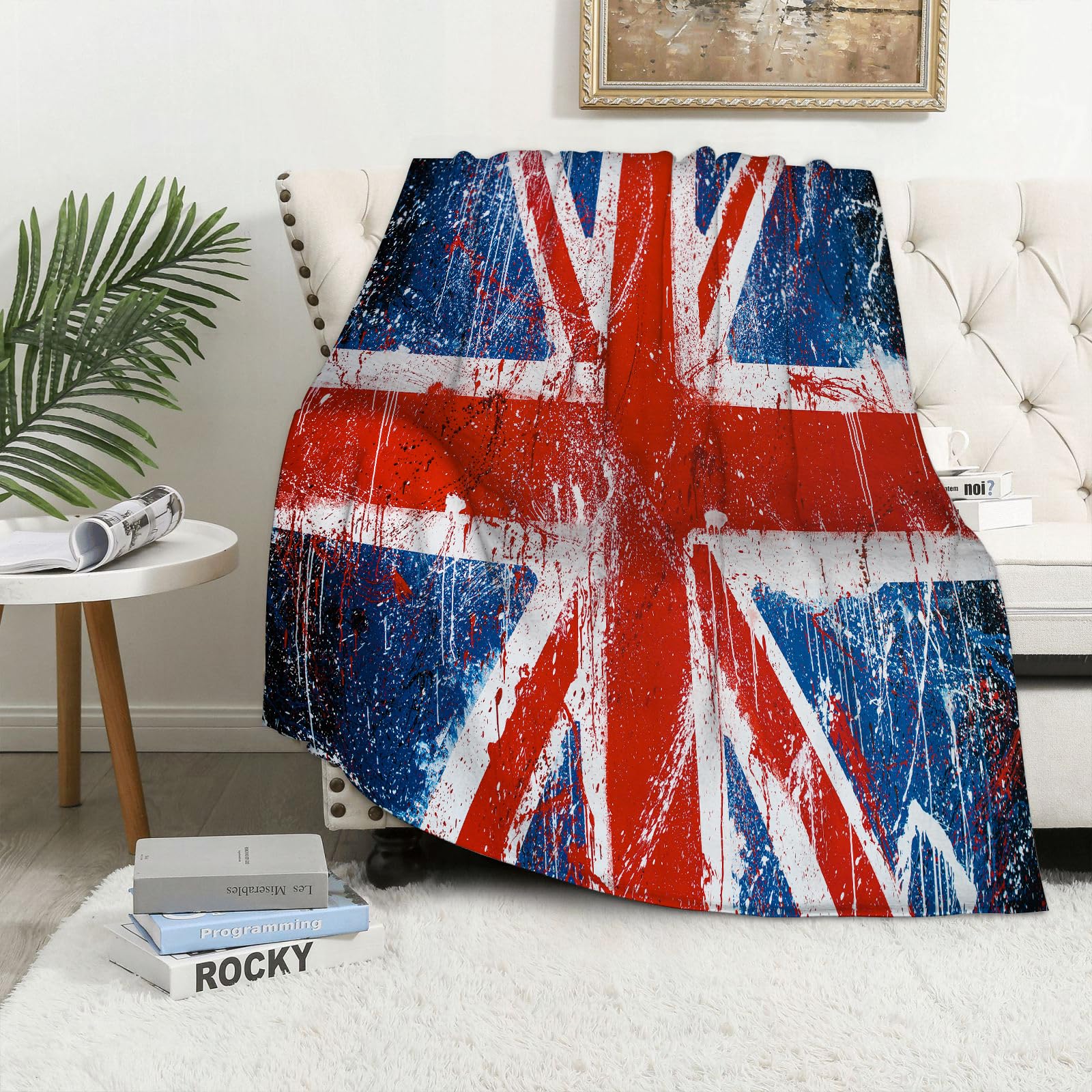 MAAPCHP Flannel Fleece Blanket Throws for Sofa Fluffy Blanket Bed Throw for Bedroom Retro The Union Flag of UK Union Jack Red Navy Blue Blanket for Bed, Couch,Car 60x80in