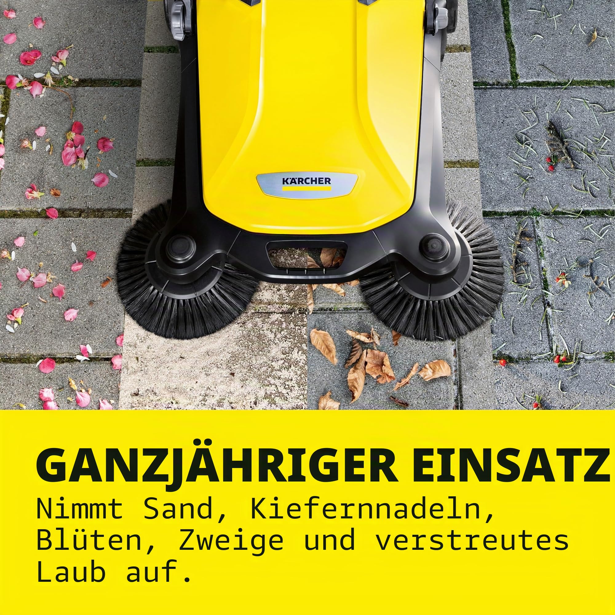 Kärcher S 4 Twin Walk-Behind Outdoor Hand Push Bodenkehrer – 5,25 Gallonen Kapazität, 68,1 cm Kehrbreite, fegt 26.000 Quadratmeter/Stunde