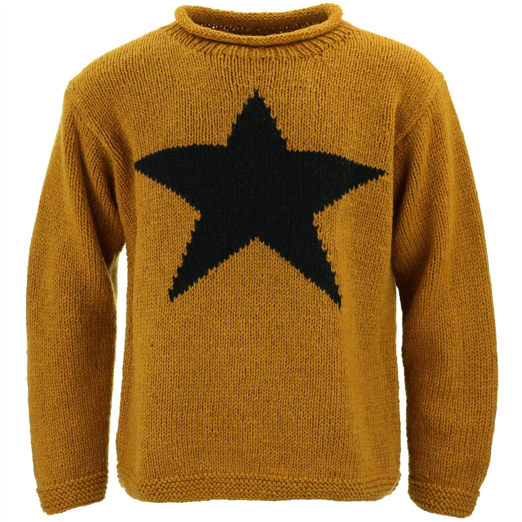 Loudelephant Women's Mustard & Black Chunky Wool Knit Star Jumper - (Medium)