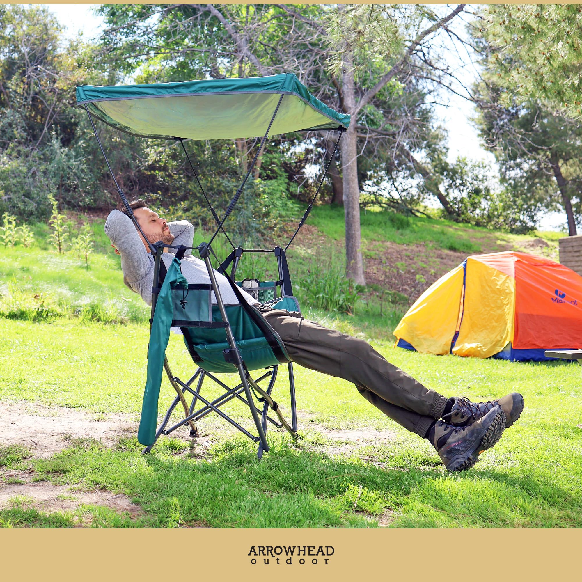 Arrowhead Outdoor Folding Hammock Chair - Portable Swinging Camping Chair With Canopy & Cup Holder