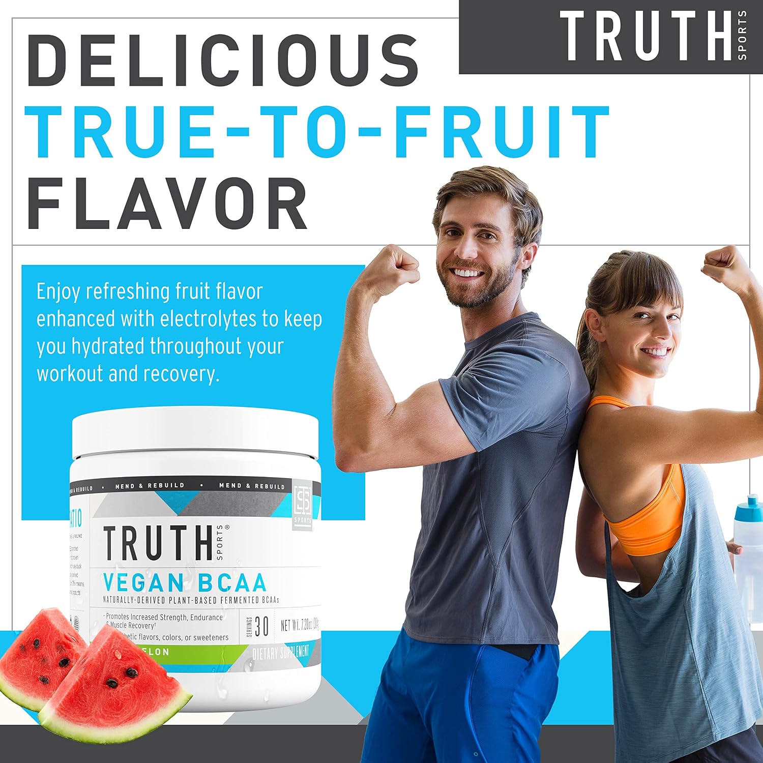 Truth Nutrition Vegan BCAA Powder- 2:1:1 Ratio Natural BCAAS Amino Acids Powder for Energy, Muscle Building, Post Workout Recovery Drink for Muscle Recovery (Watermelon