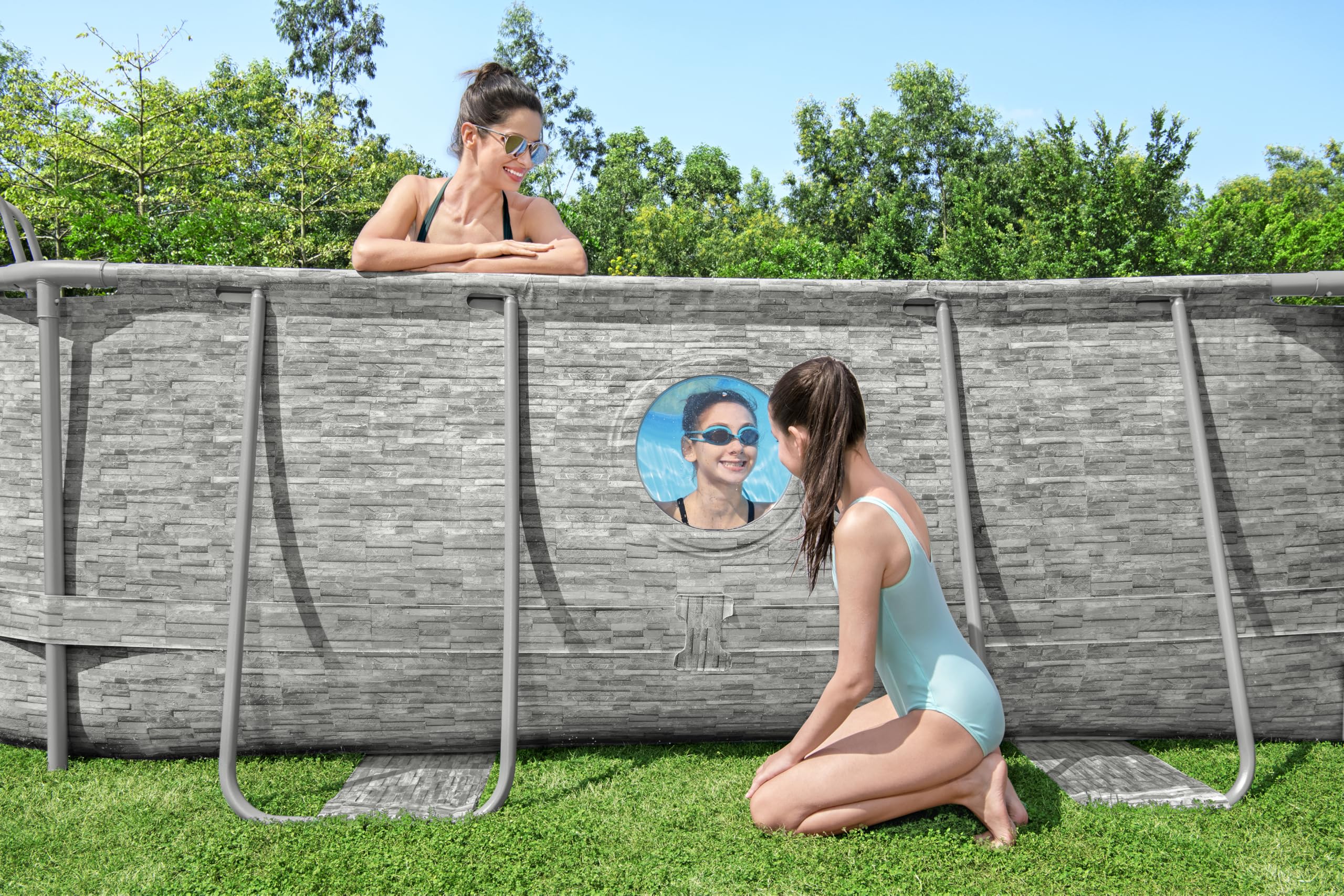 Bestway Steel Pro Max Kit Piscine Hors Sol Ovale Splashview - 488 cm x 305 cm x 107 cm - Gris
