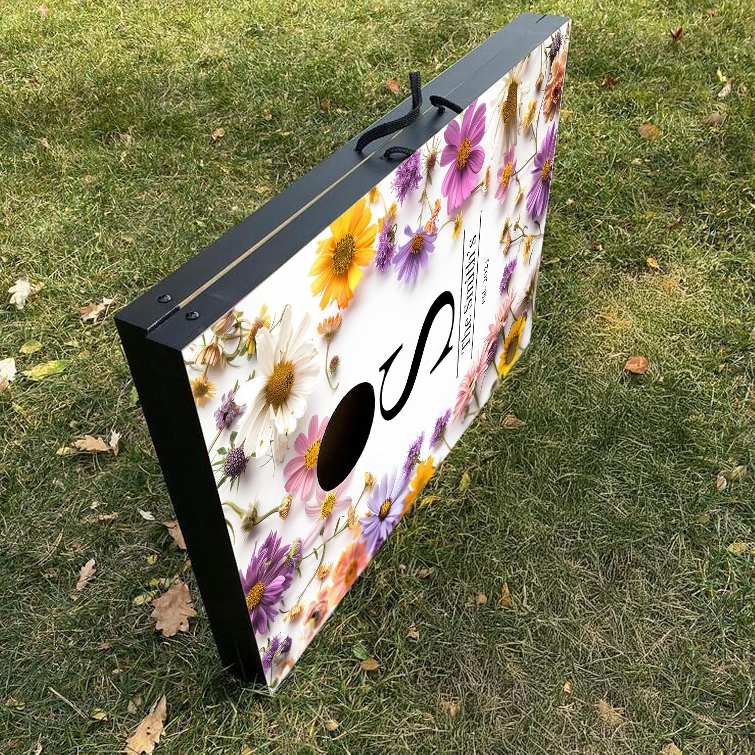 Custom Wedding Cornhole Set - Floral Design with Personalized Last Name, Wedding Date & Custom Bags - Wedding Reception Games