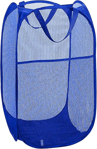 Cesta de malla para lavandería, cesta de lavandería plegable, para dormitorio, dormitorio, apartamento, azul rey