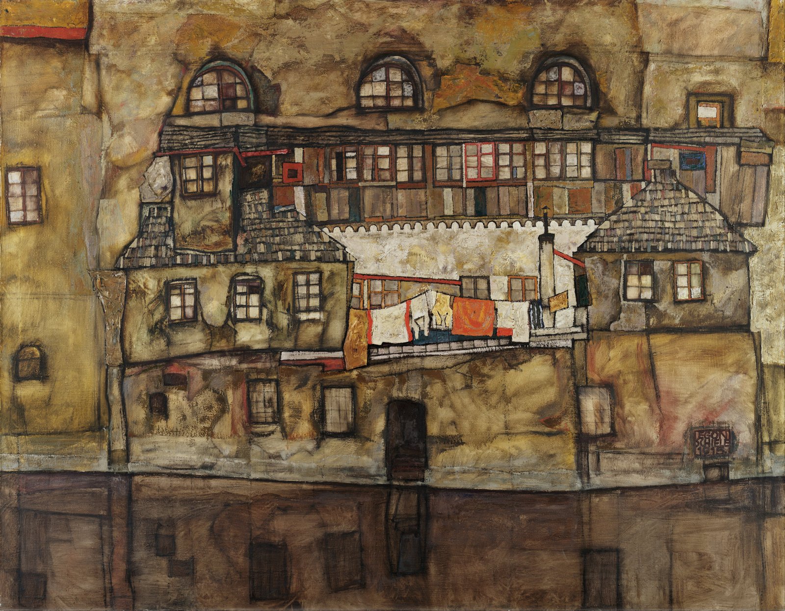 Cuadro expresionista Egon Schiele House Wall On The River mediano para pared con marco negro