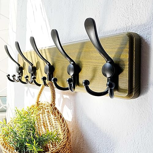 Miniatura 36 de Dseap Perchero de pared – Resistente 38-1/4 pulgadas de largo, con 10 tri-ganchos personalizados reforzados, colgador de pared de madera maciza para