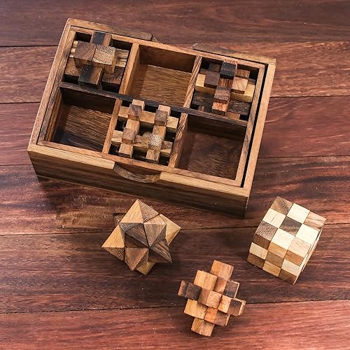 Miniatura 3 de NOVICA Juego de rompecabezas de madera Raintree hecho a mano marrón, 'Puzzles' (juego de seis)