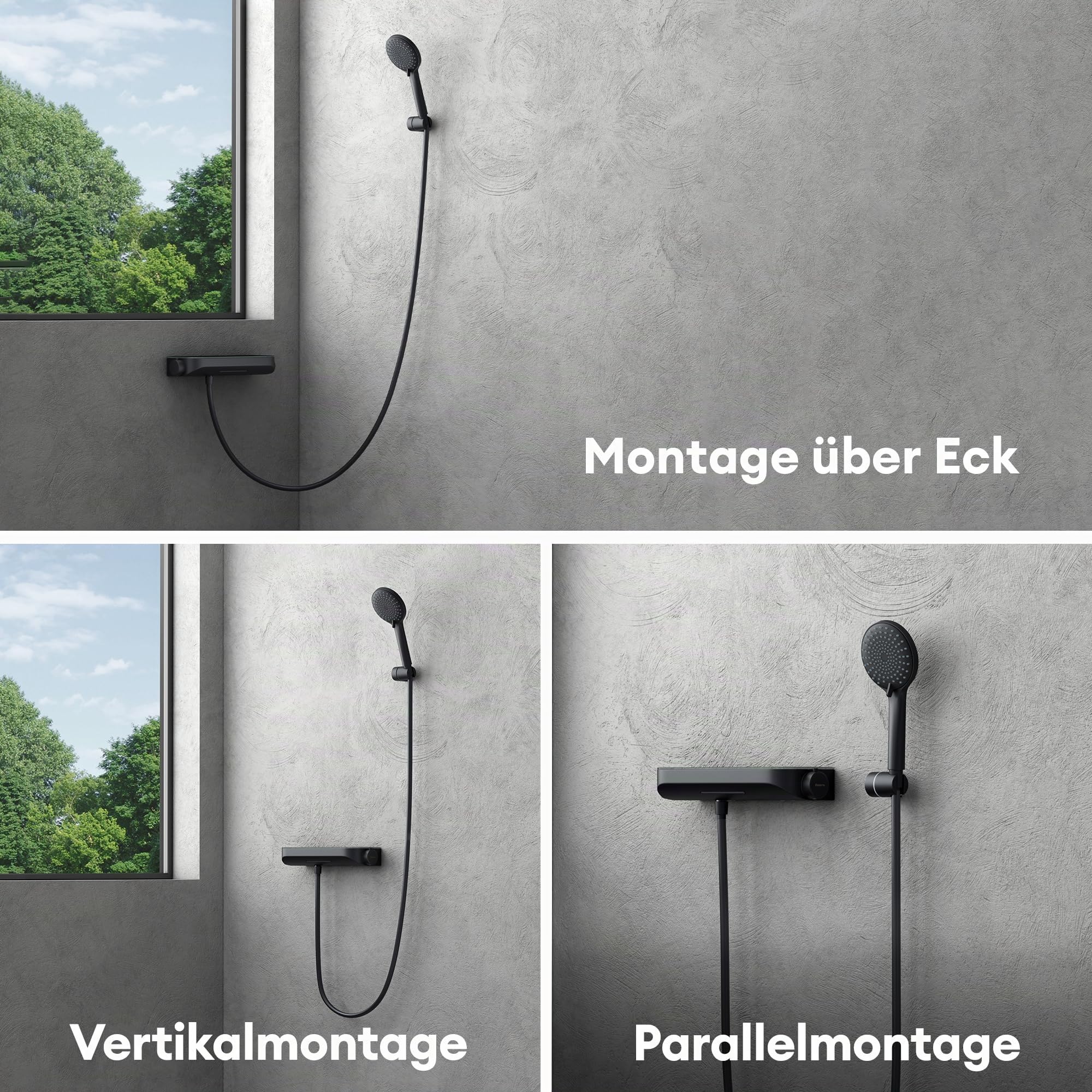 Mai & Mai Thermostat Badewannenarmatur mit Handbrause Matt Schwarz | Wannenarmatur aus Messing, Wannenthermostat 4 Strahlarten Wandarmatur für Badewanne, inkl. Brauseschlauch Duschsystem8