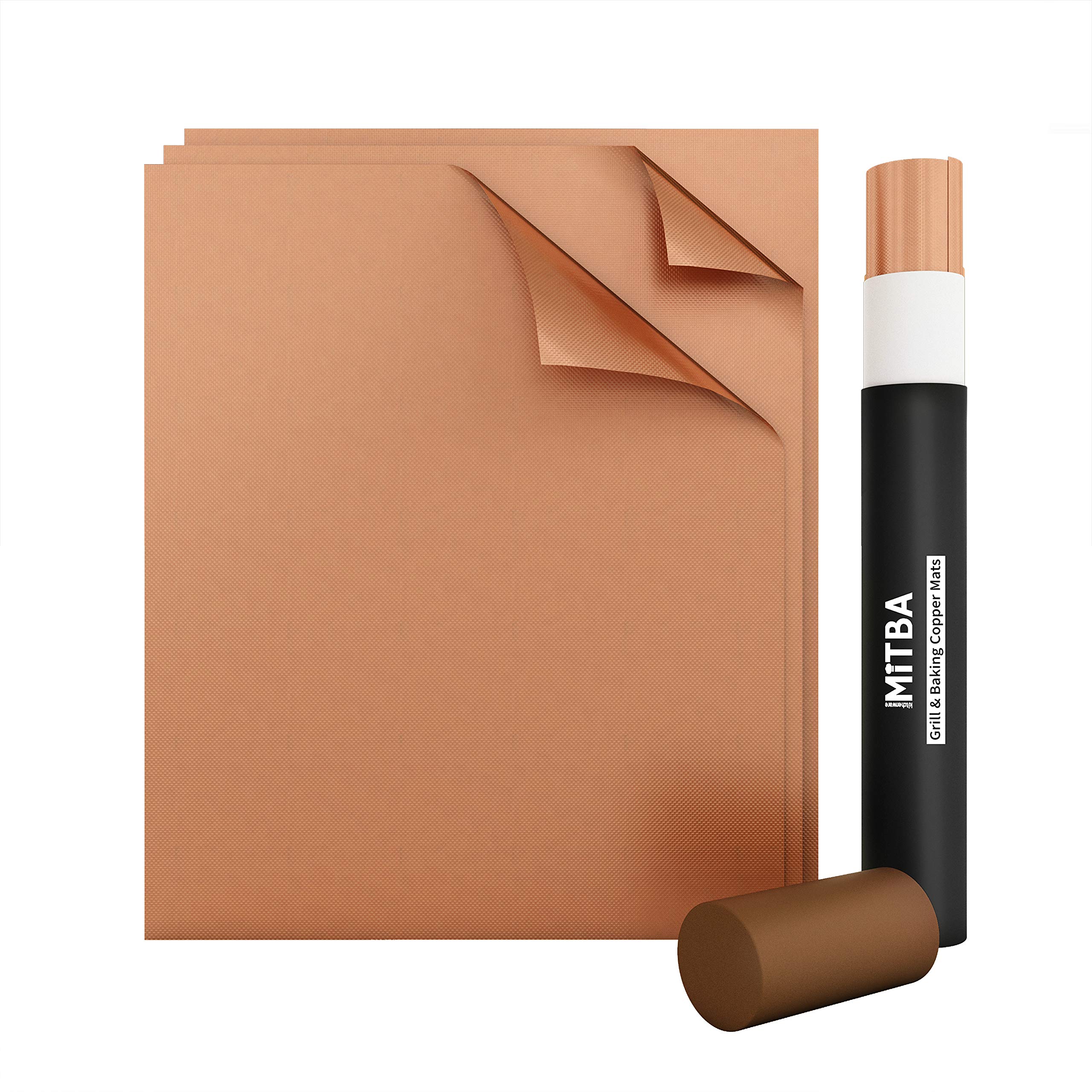 MiTBACopper Grill Mats - Best Baking & Grilling Accessories Ever! These Non-Stick & Reusable Magic Gadgets Will Get You Flawless Meat and a Clean Barbecue! Set of 3 XL Mats in a Never-Lose-It Box!