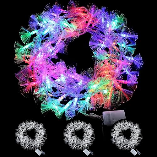 3 luces de fibra óptica de hadas de 32.81 pies, luces LED de fuegos artificiales, lámpara de fibra óptica colorida, luces de Navidad parpadeantes