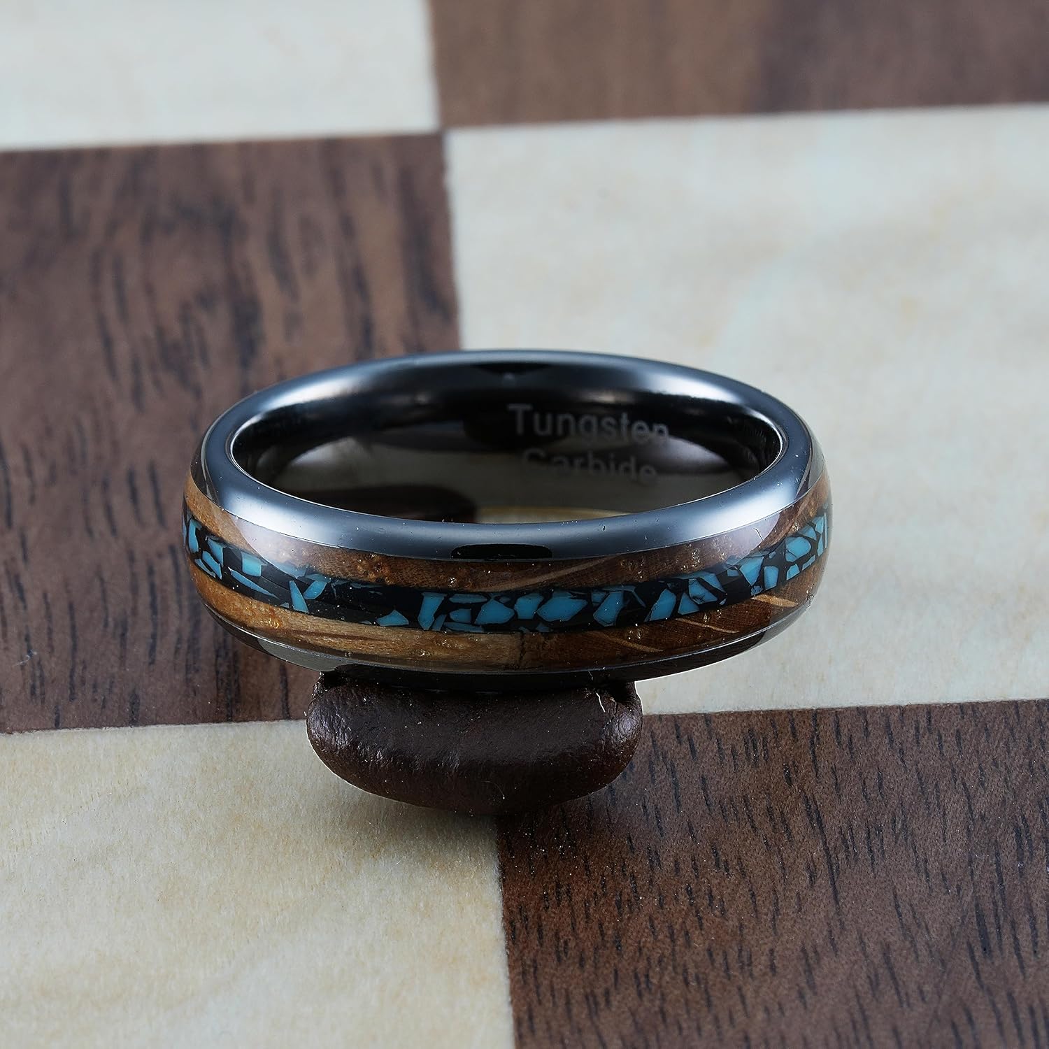 100S JEWELRY 6mm Gunmetal Tungsten Rings for Men & Women: Unique Turquoise & Whiskey Barrel Inlay - Durable Wedding, Engagement, Promise Band - Available in Sizes 6-13