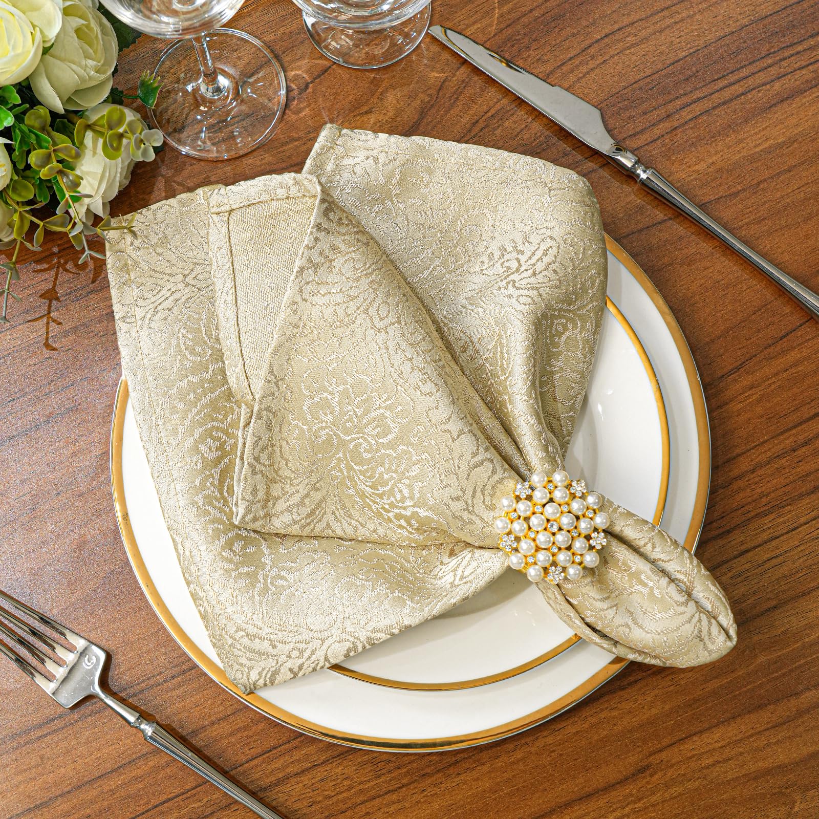 Photo 1 of ZIWUROAD Cloth Napkins Beige, Set of 6 Washable Cotton Polyester Dinner Napkins 18 x 18 Inch Ultra Soft Cocktails Napkins Premium Quality Yarn-Dyed Jacquard Fabric Table Napkins with Hemmed Edges