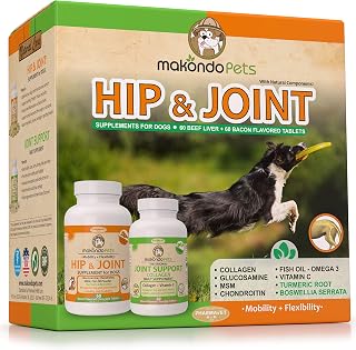 Hip and Joint Supplement for Dogs with Chondroitin, Collagen, Turmeric, Glucosamine and MSM - Dog Arthritis Supplement. Joint Supplement Large Breed and Small. (120 Tabs)