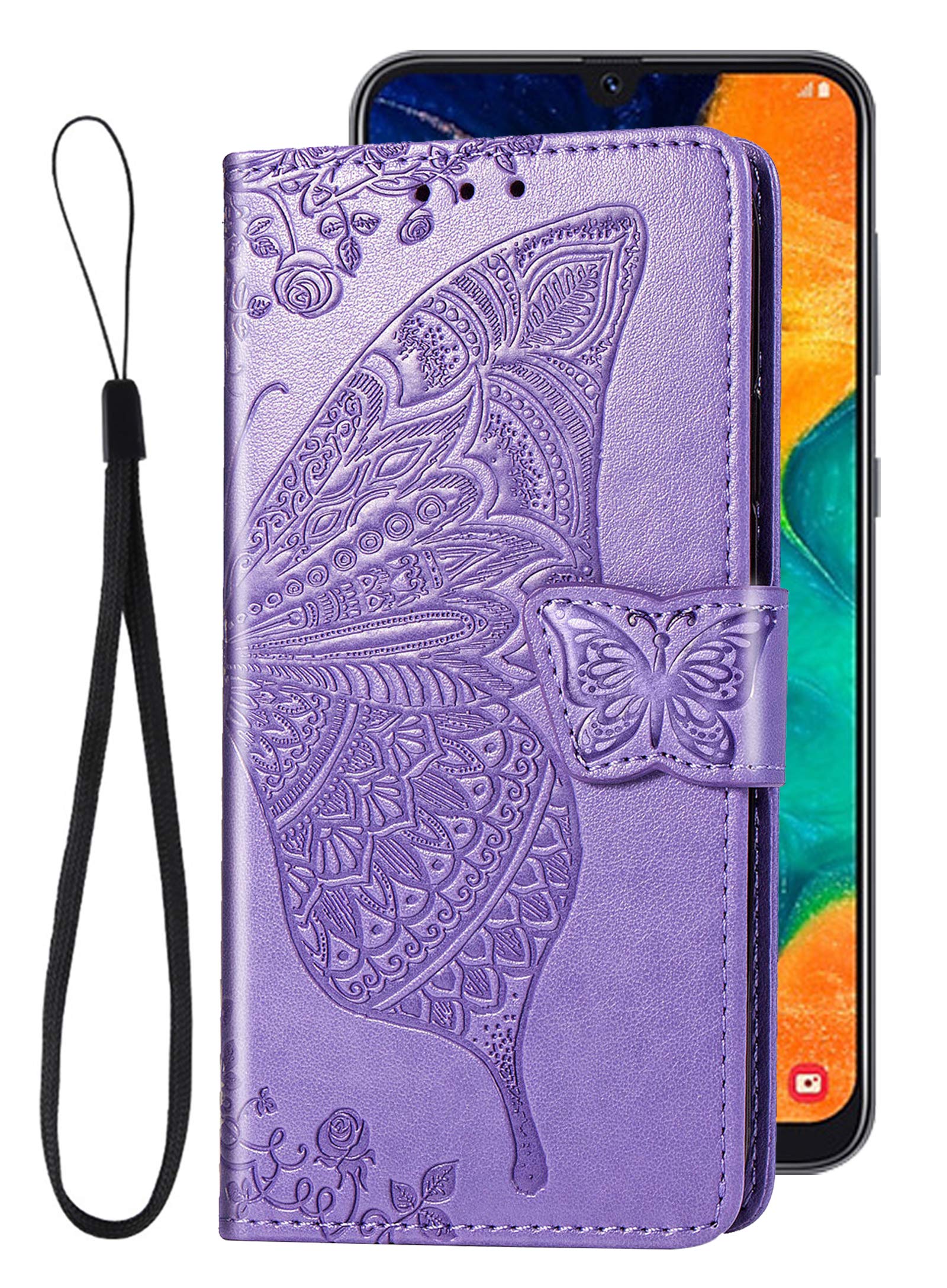 stilluxy A30 Case Butterfly Wallet Compatible with Samsung Galaxy A 30 Cover Kickstand Card Holder Gaxaly Glaxay A20 A 20 Folio Flip Cases Sam Galaxya30 Ga30 Ga20 Stand Bumper 6.4 inch Light Purple