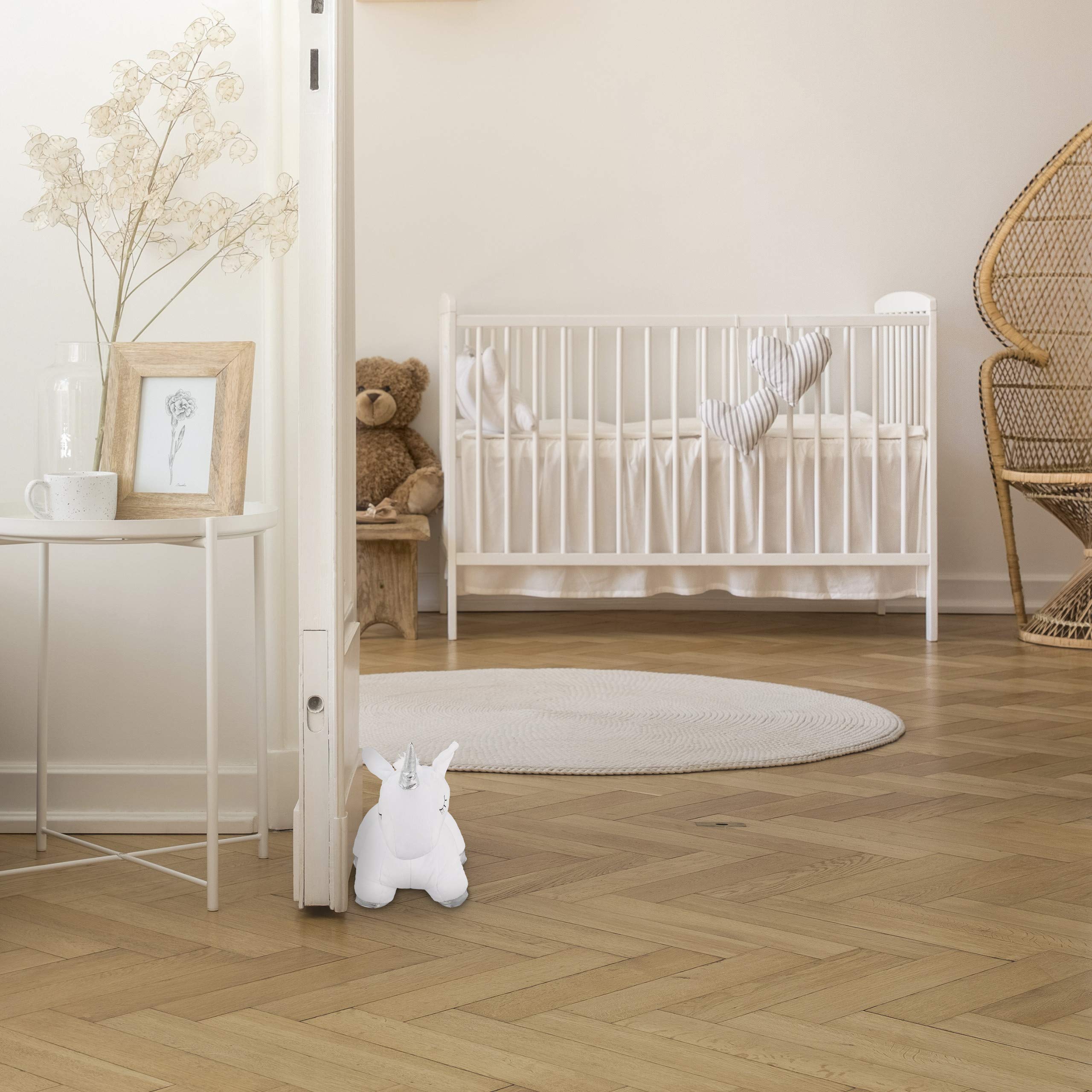 Relaxdays stoper do drzwi jednorożec, wypełnienie piaskiem, miękka blokada drzwiowa, prawie 1 kg, wysoki na 25 cm, biel